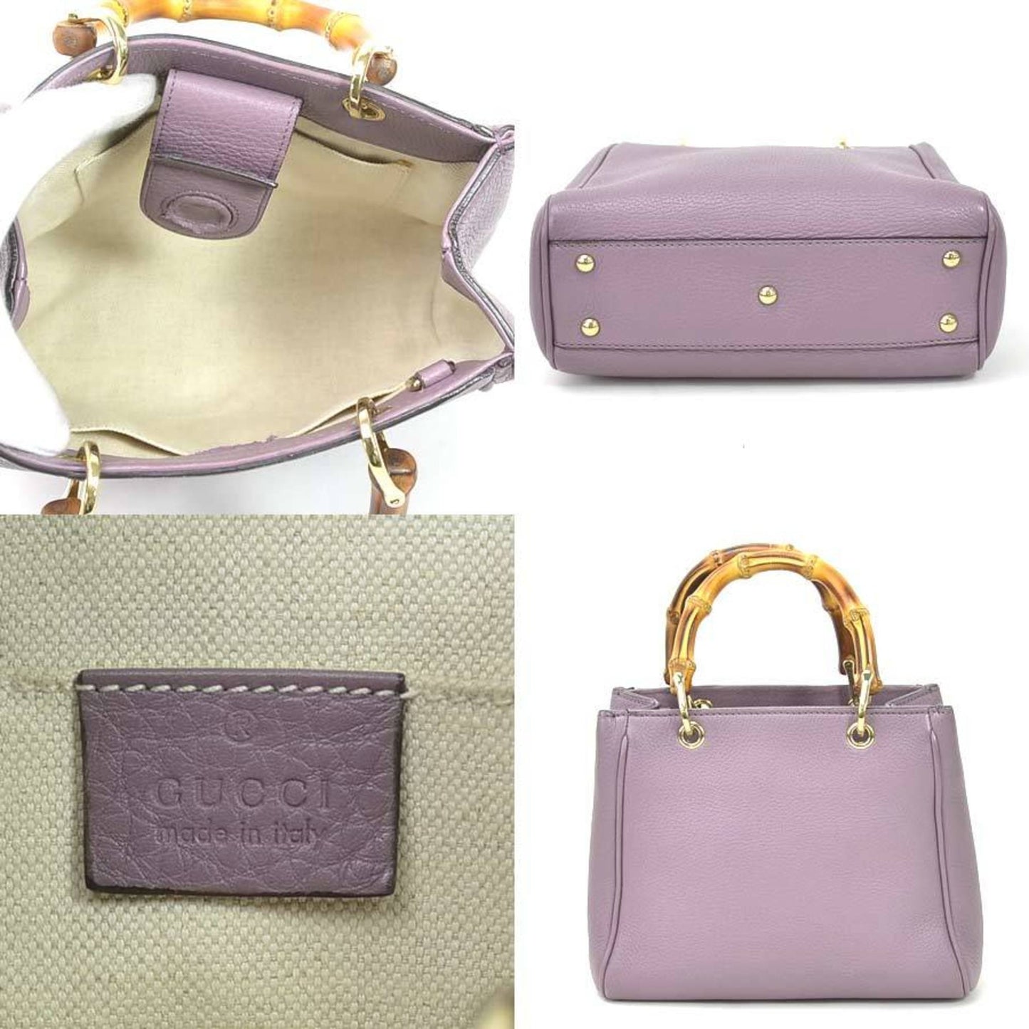 Gucci Handbag Diagonal Shoulder Bag 2Way Bamboo Purple Leather GUCCI Women's 368823