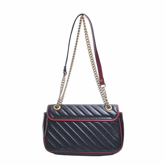 GUCCI GG Marmont Leather Chain Shoulder Bag 443497 Black/Red Women's