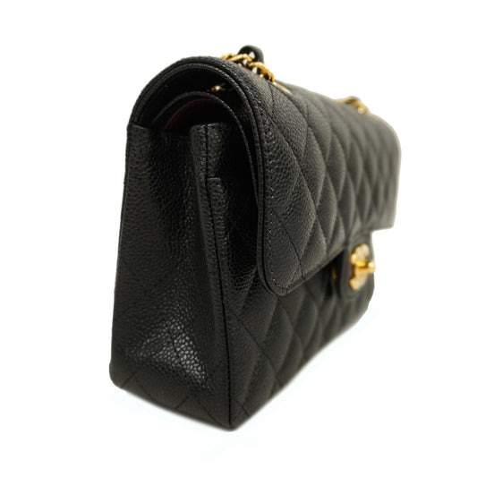 CHANELAuth  Matelasse W Flap W Chain Women's Caviar Leather Shoulder Bag Black