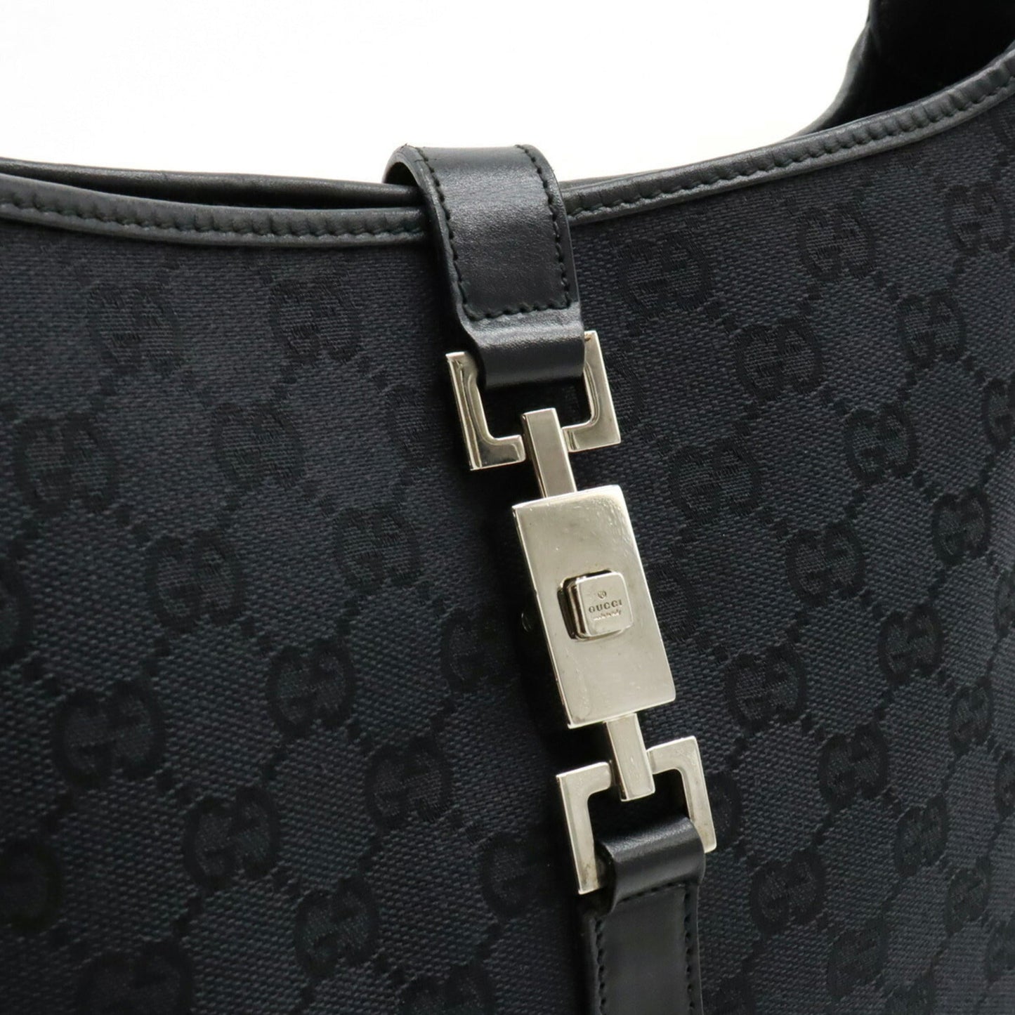 GUCCI GG Canvas Jackie Line Shoulder Bag Leather Black 001.3306.3444