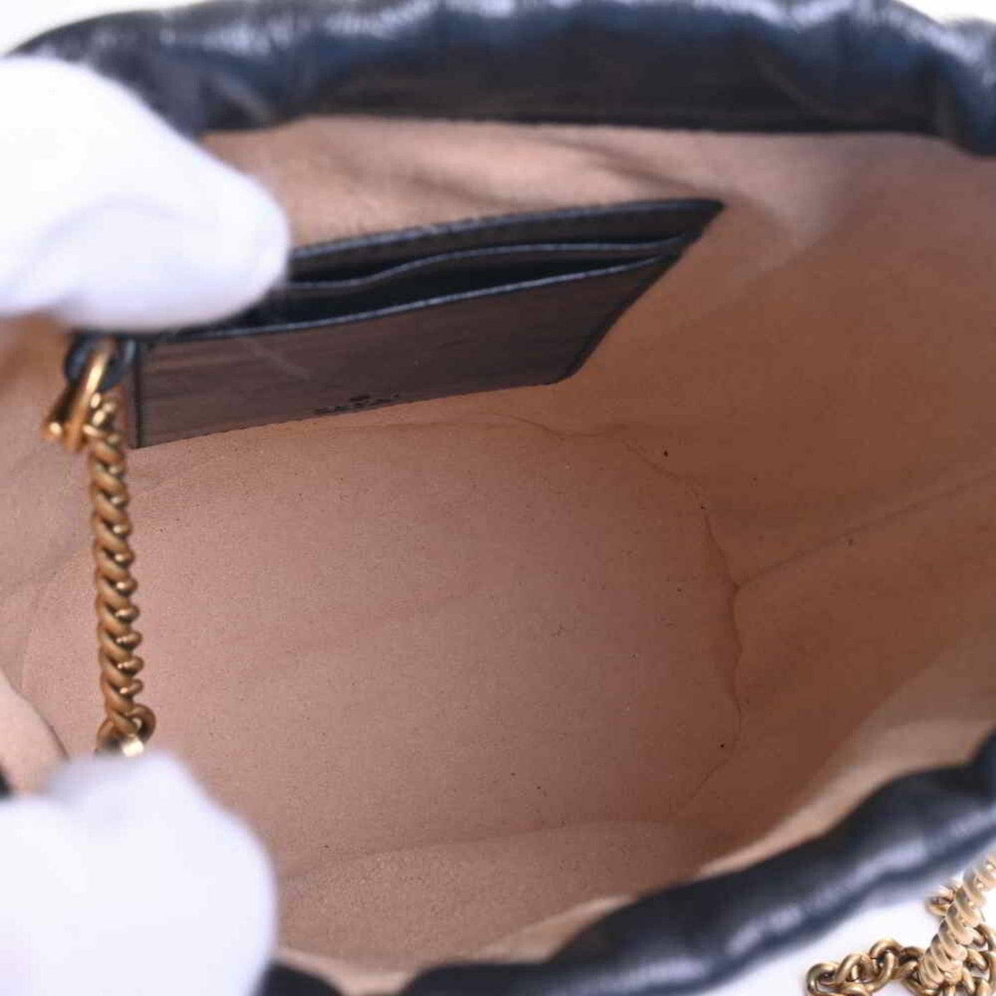 Gucci Leather GG Marmont Quilted Chain Shoulder Bag Black/Beige