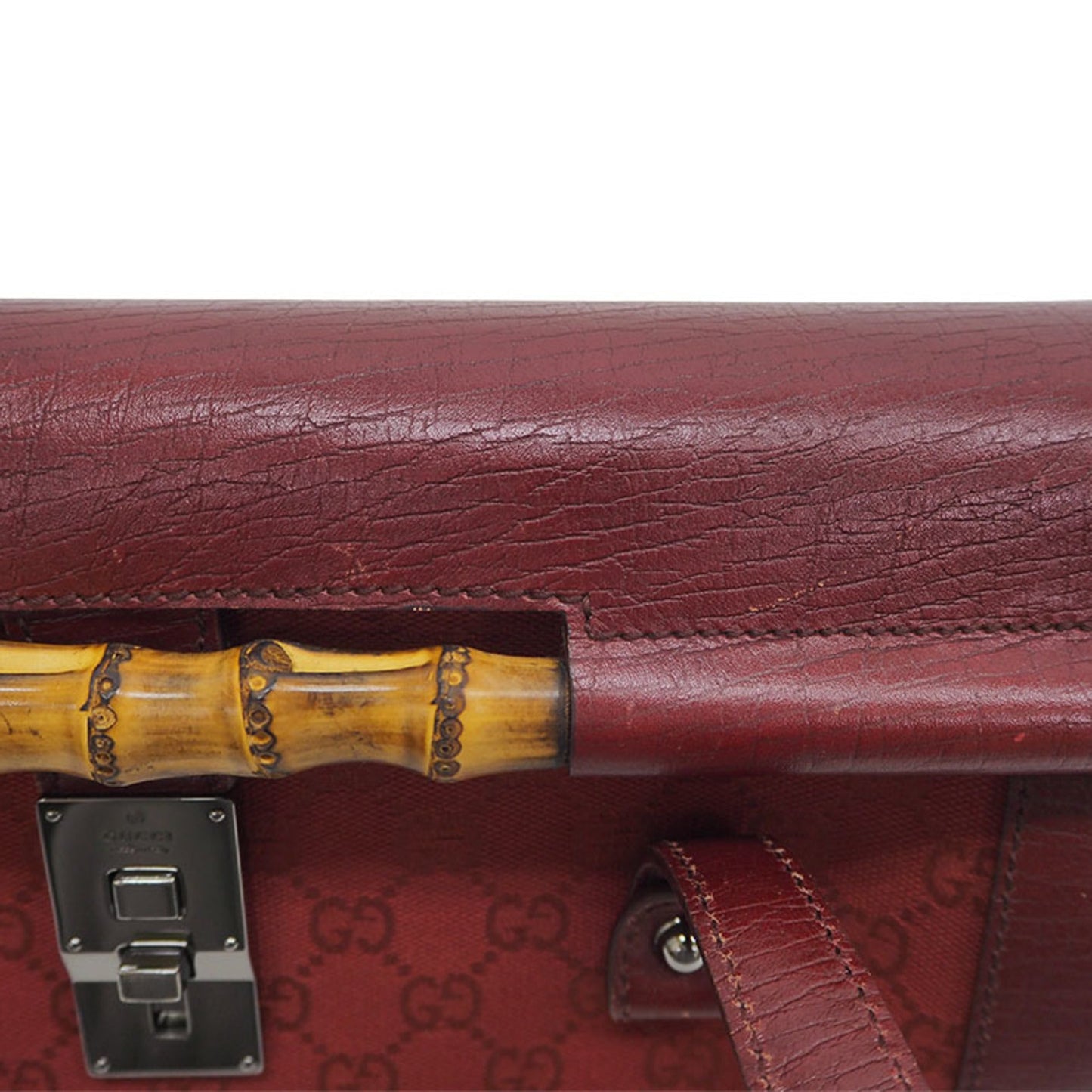 Gucci 111713 GG canvas bamboo handBag red tubular shoulder