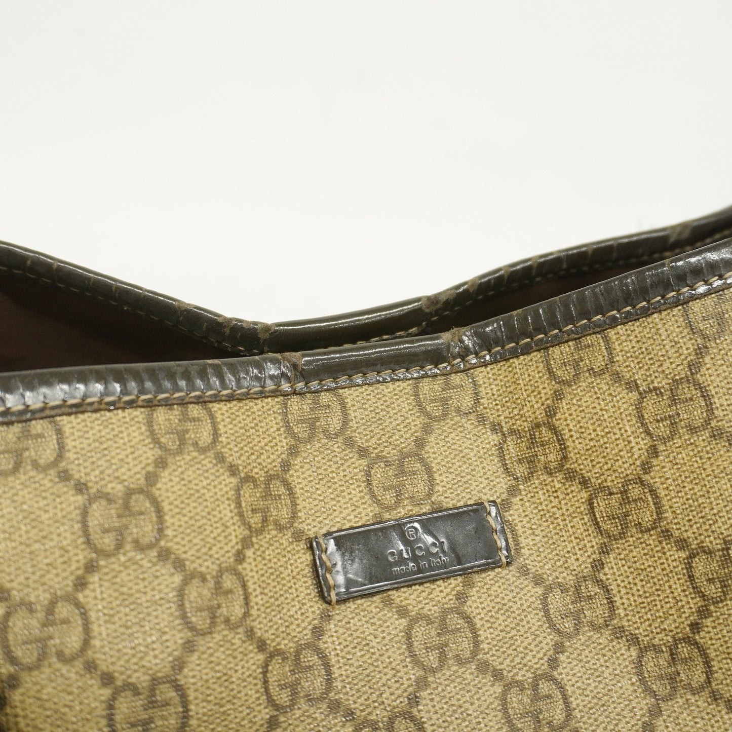 GUCCI  GG Supreme 197953 Women's Leather Tote Bag Beige,Dark Brown