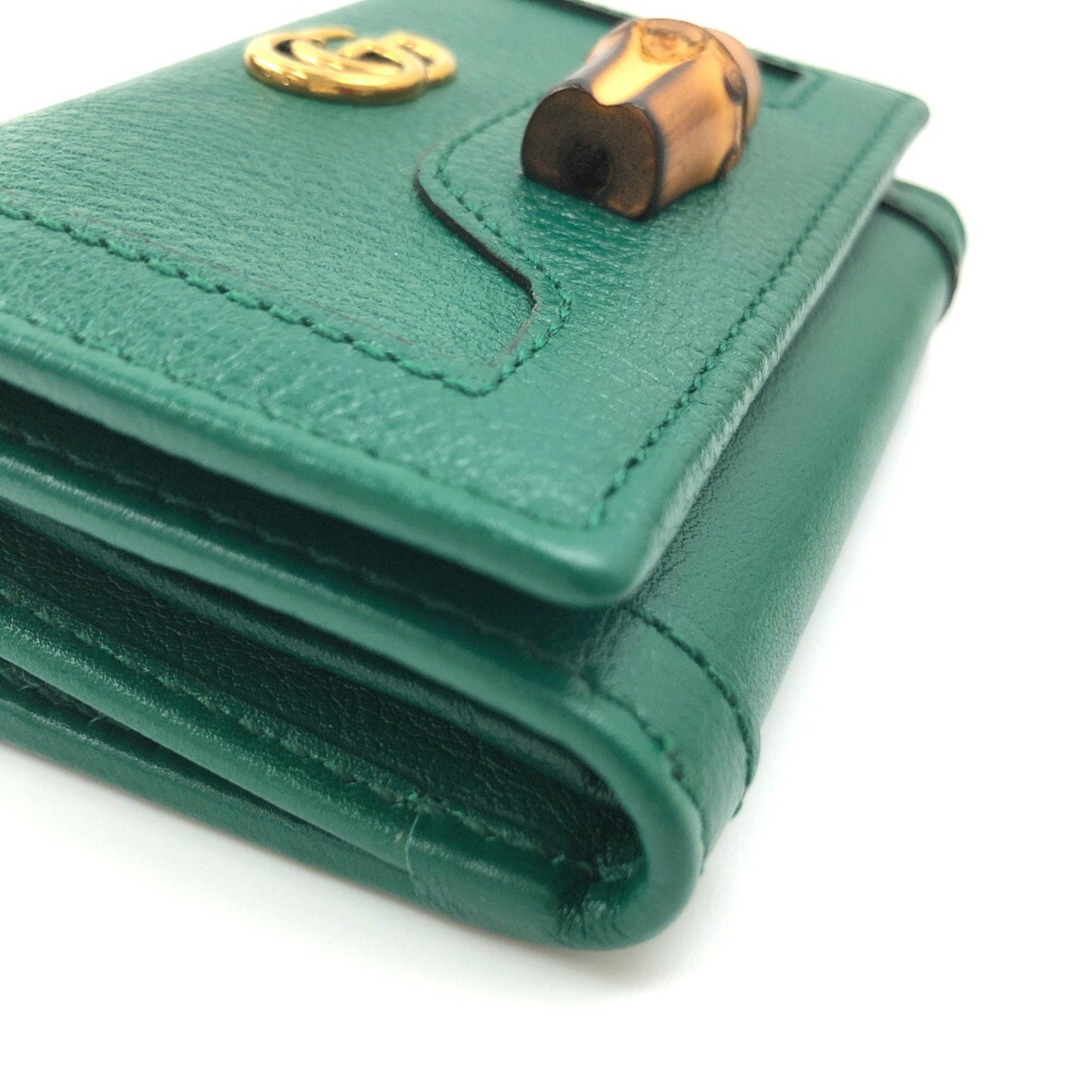 Gucci trifold wallet bamboo medium 658633 leather green ladies GUCCI