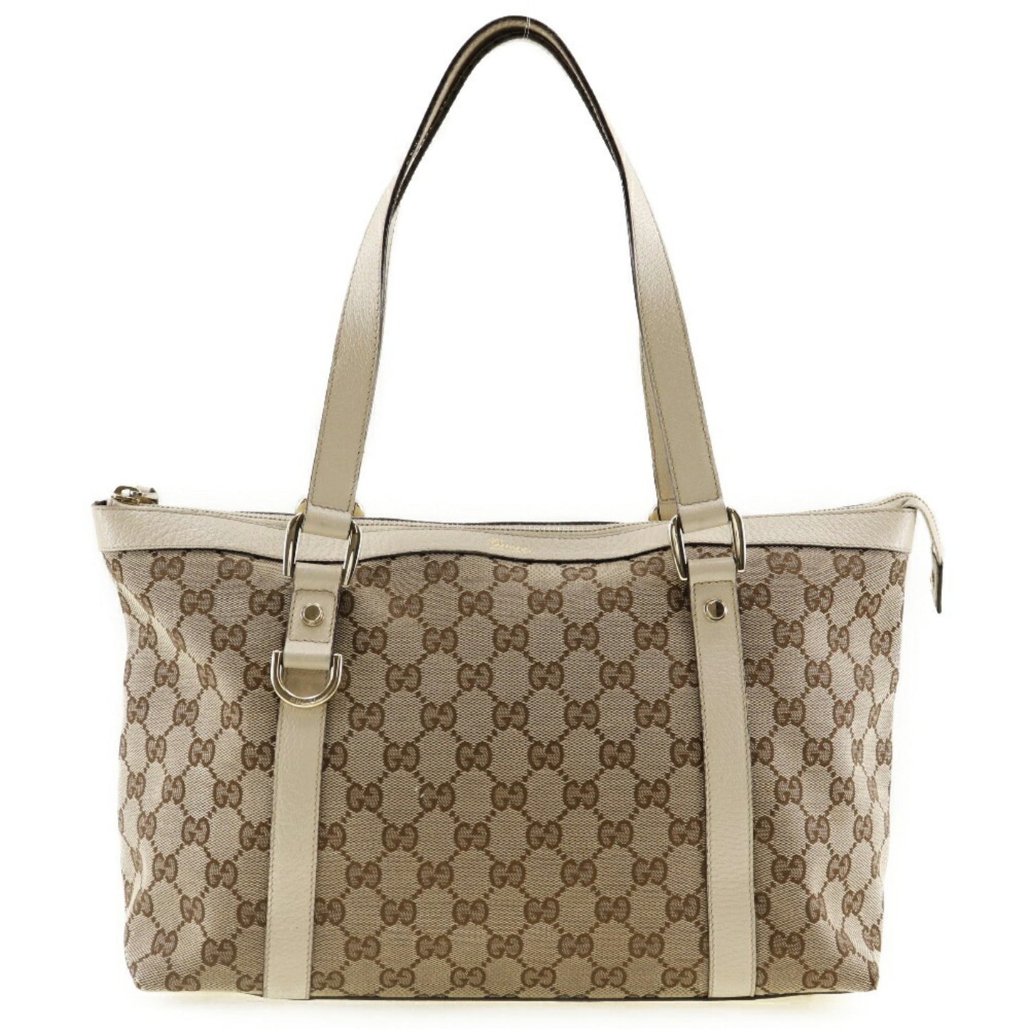 Gucci Abbey Line Tote Bag 141470 GG Canvas x Leather Made in Italy Beige Shoulder Zipper line Ladies