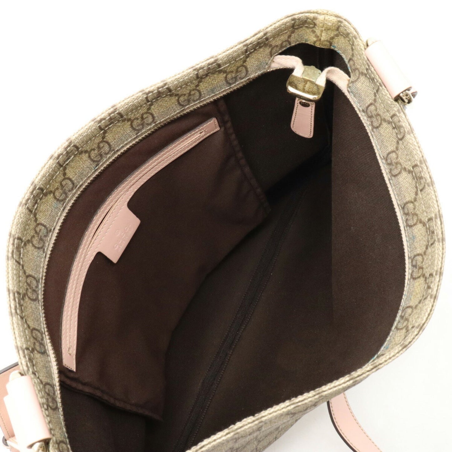 GUCCI GG Supreme Plus Shoulder Bag PVC Patent Leather Khaki Beige Baby Pink 201446