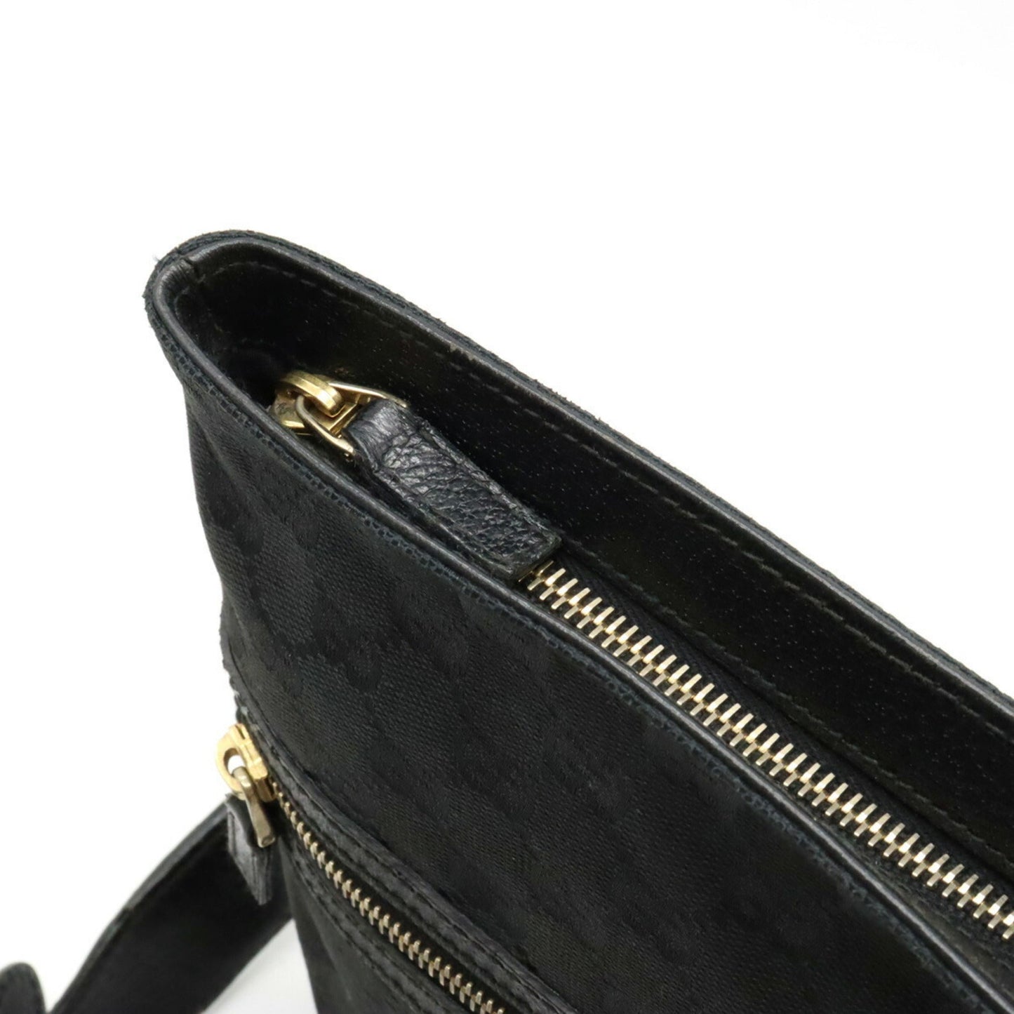 GUCCI GG Canvas Horsebit Shoulder Bag Leather Black 145809