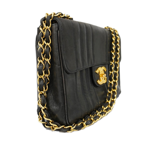 CHANELAuth  Mademoiselle W Chain Women's Leather Shoulder Bag Black