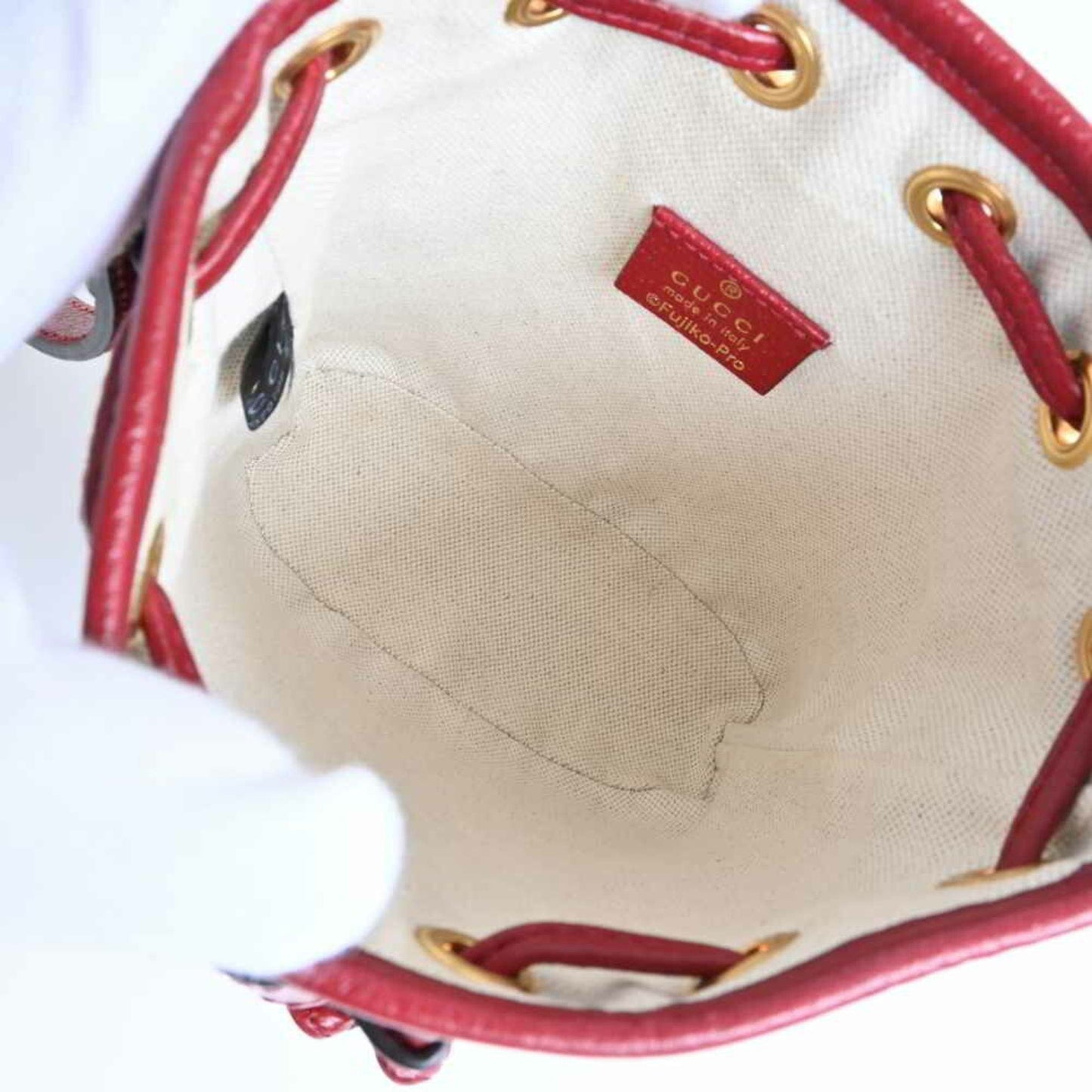 Gucci Micro GG Supreme Mini Bucket Bag Shoulder Doraemon Red/Brown PVC