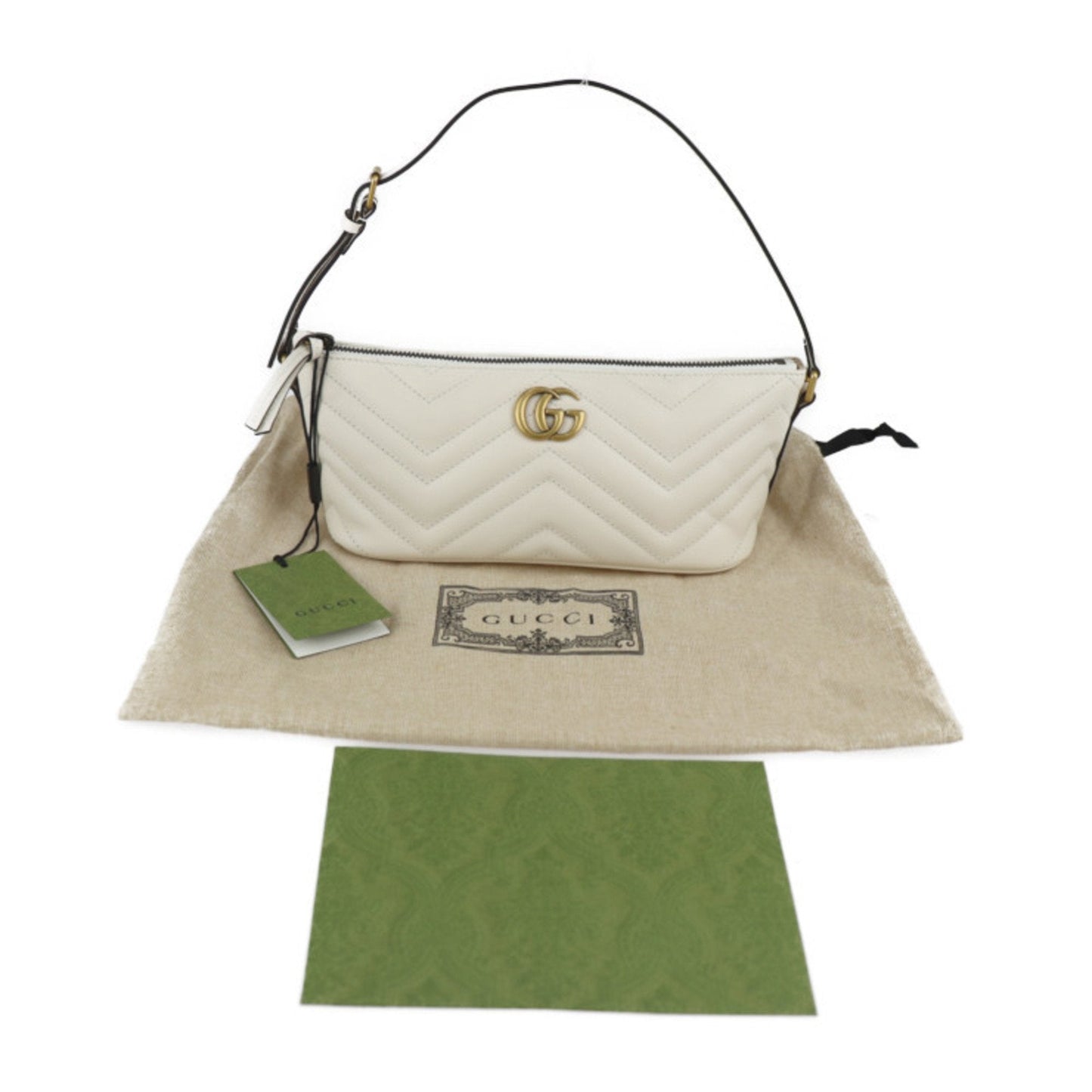 GUCCI GG Marmont Shoulder Bag 739166 White Ivory Gold Hardware Quilted Handbag