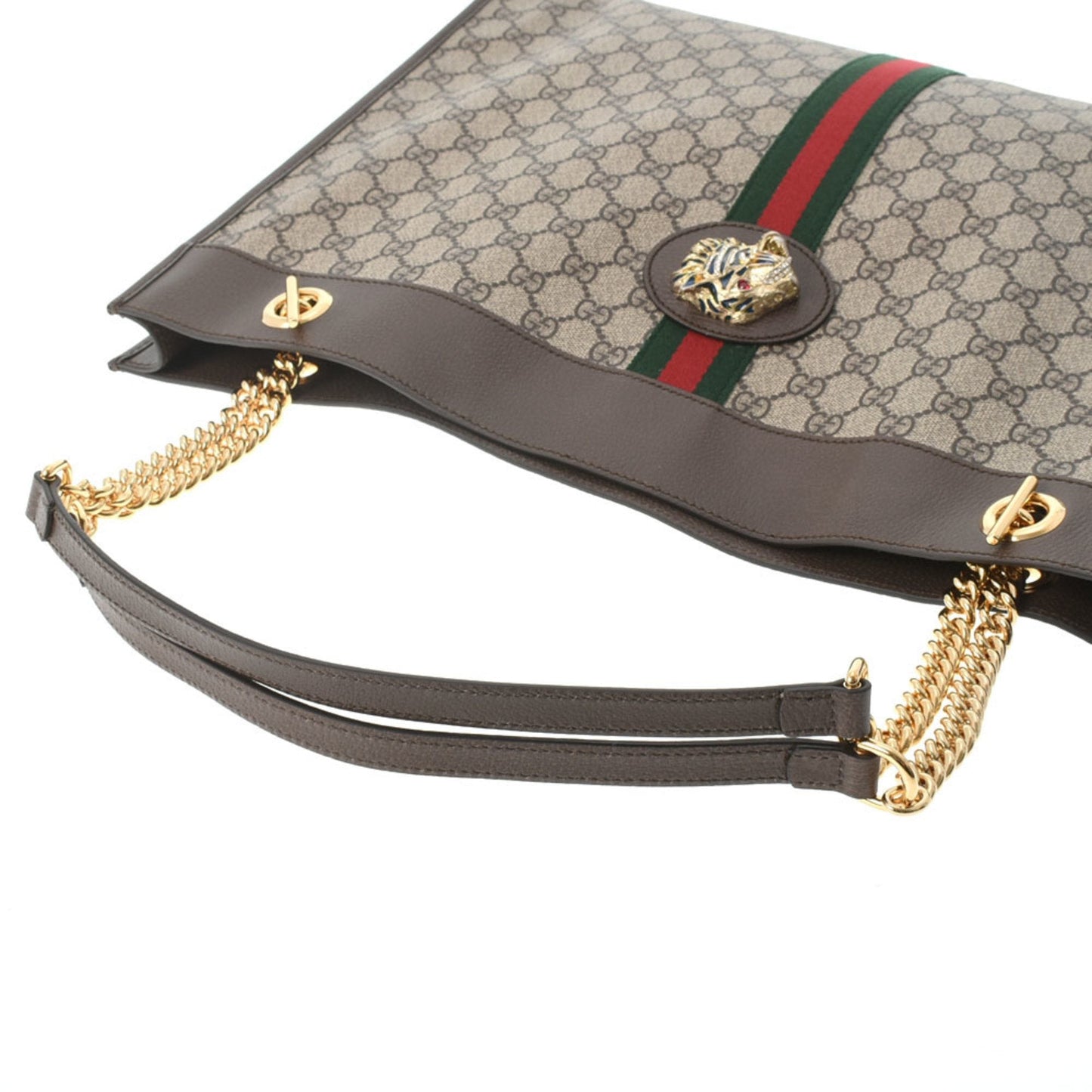 Gucci Digerhead Rajah Chain Tote Brown 537219 Men's GG Supreme Canvas Leather Bag