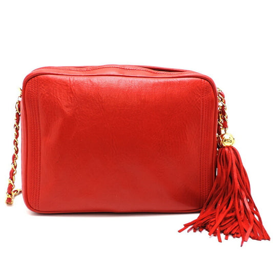 CHANEL shoulder ladies bag lambskin red ×