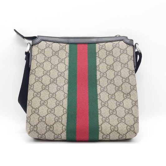 GUCCI Shoulder Bag Sherry Line GG Canvas Leather 471454 Black Beige