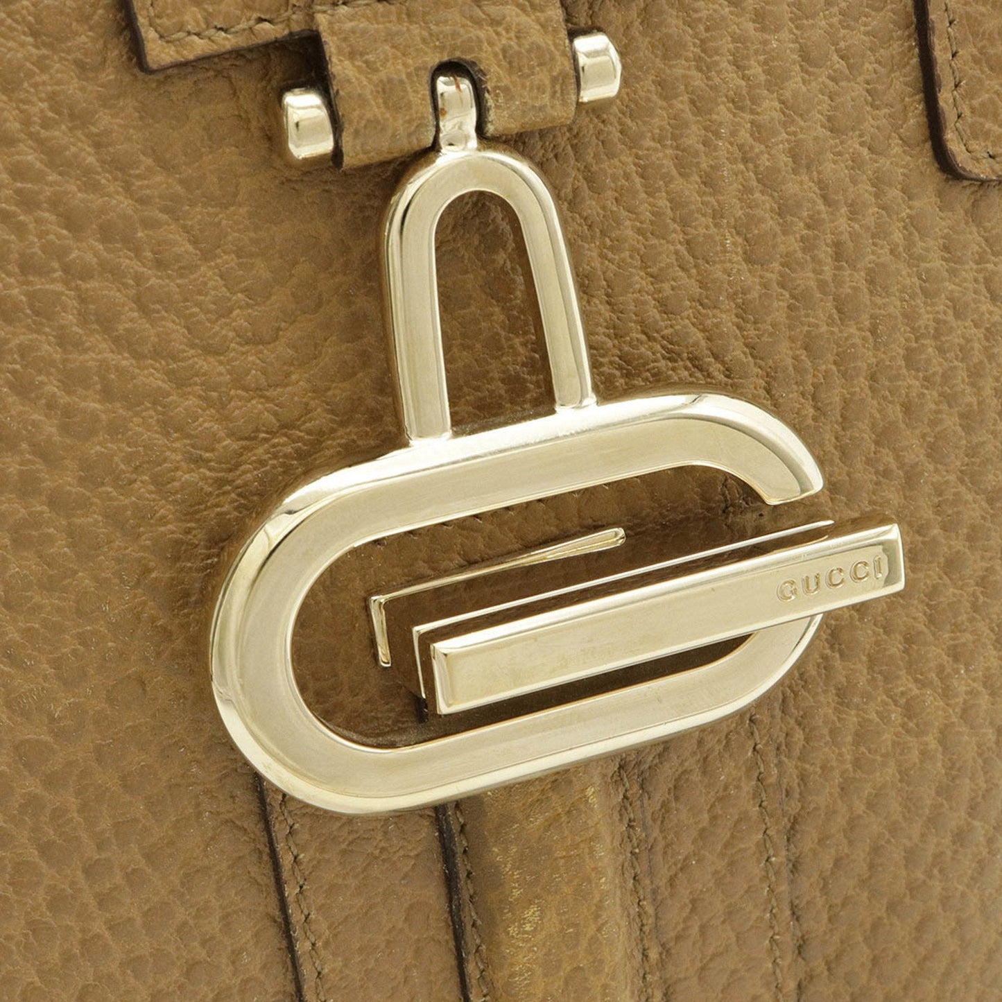 Gucci G Handbag Tote Bag Embossed Leather Camel 145822