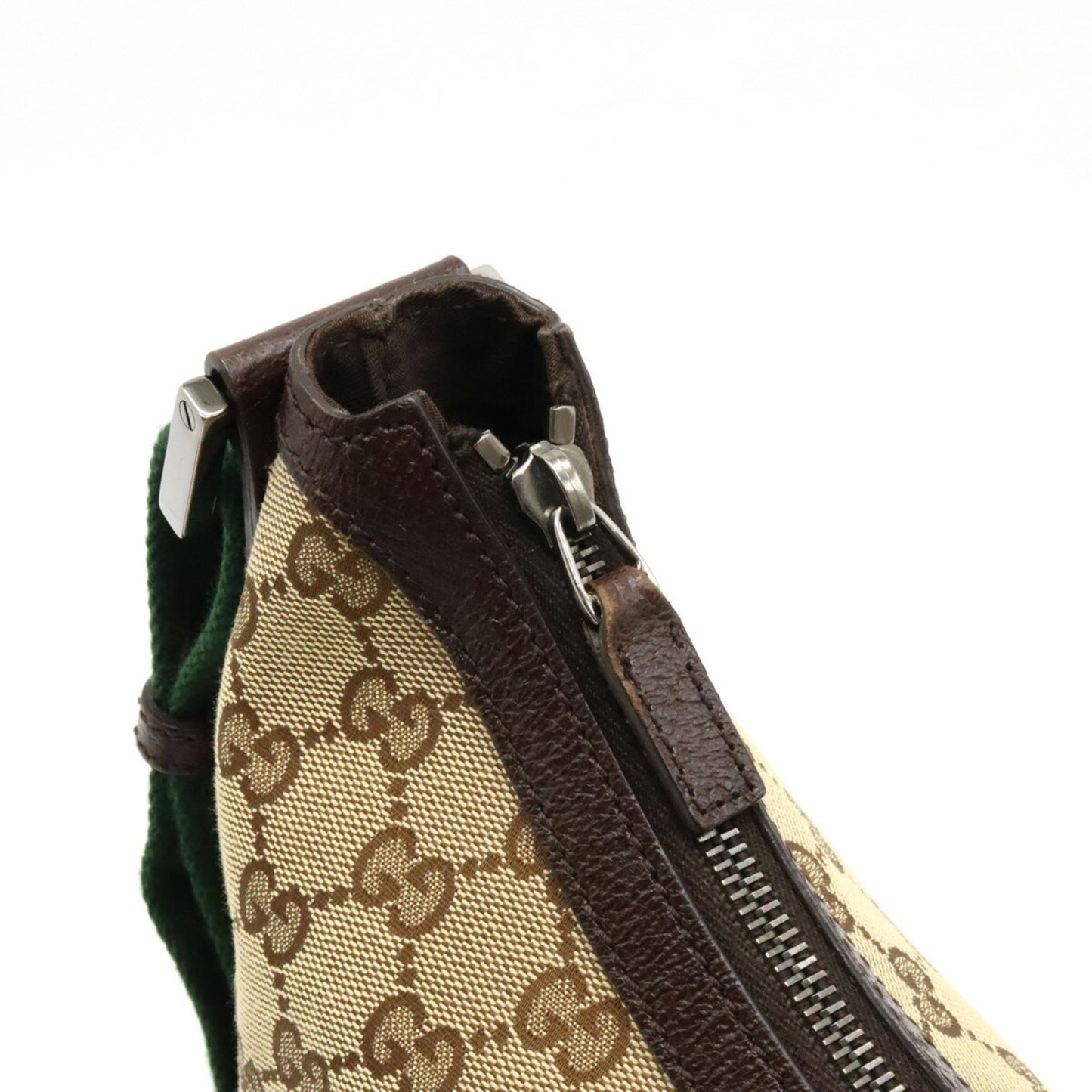 GUCCI GG Canvas Sherry Line Shoulder Bag Leather Khaki Beige Brown Dark Green Red 181092