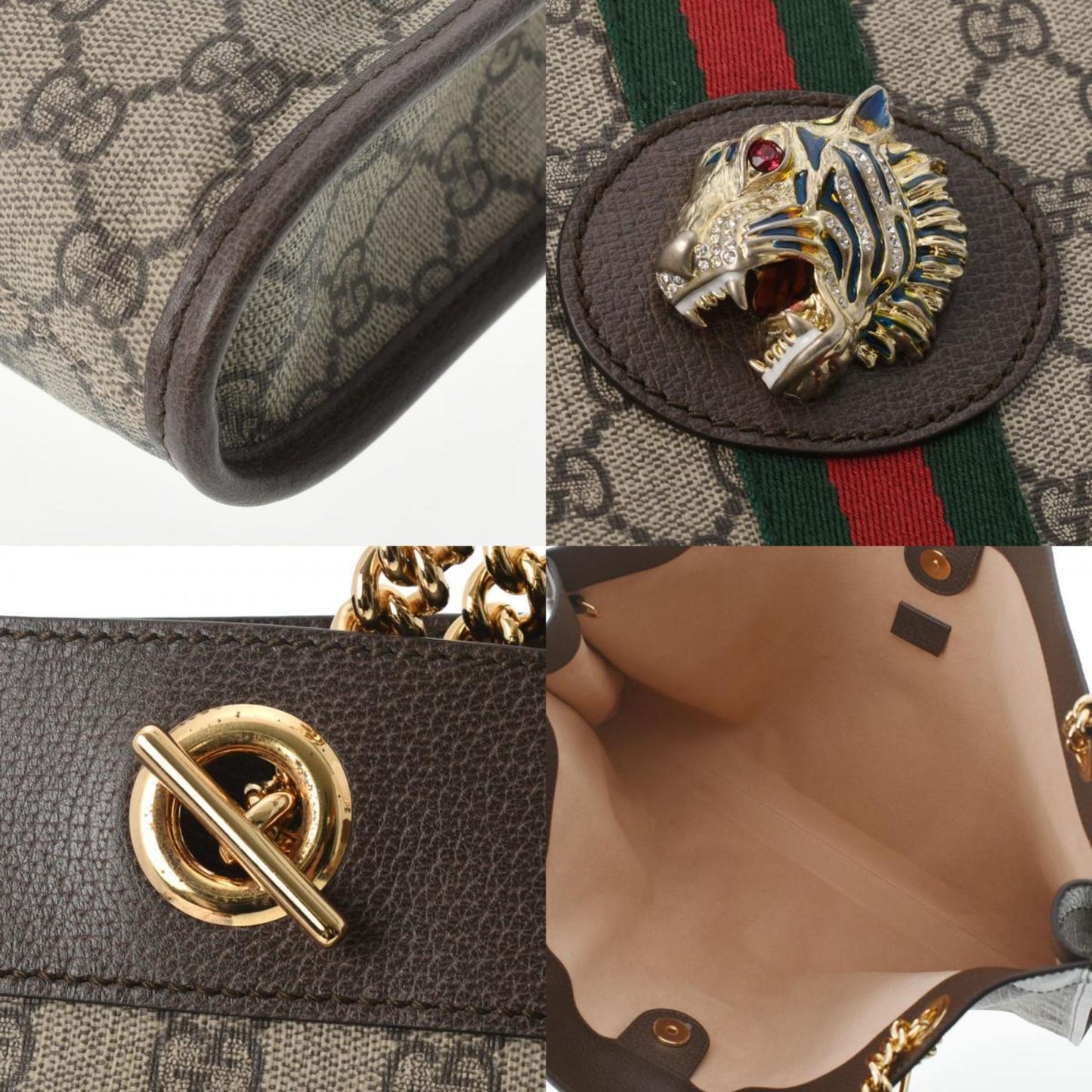 Gucci Digerhead Rajah Chain Tote Brown 537219 Men's GG Supreme Canvas Leather Bag