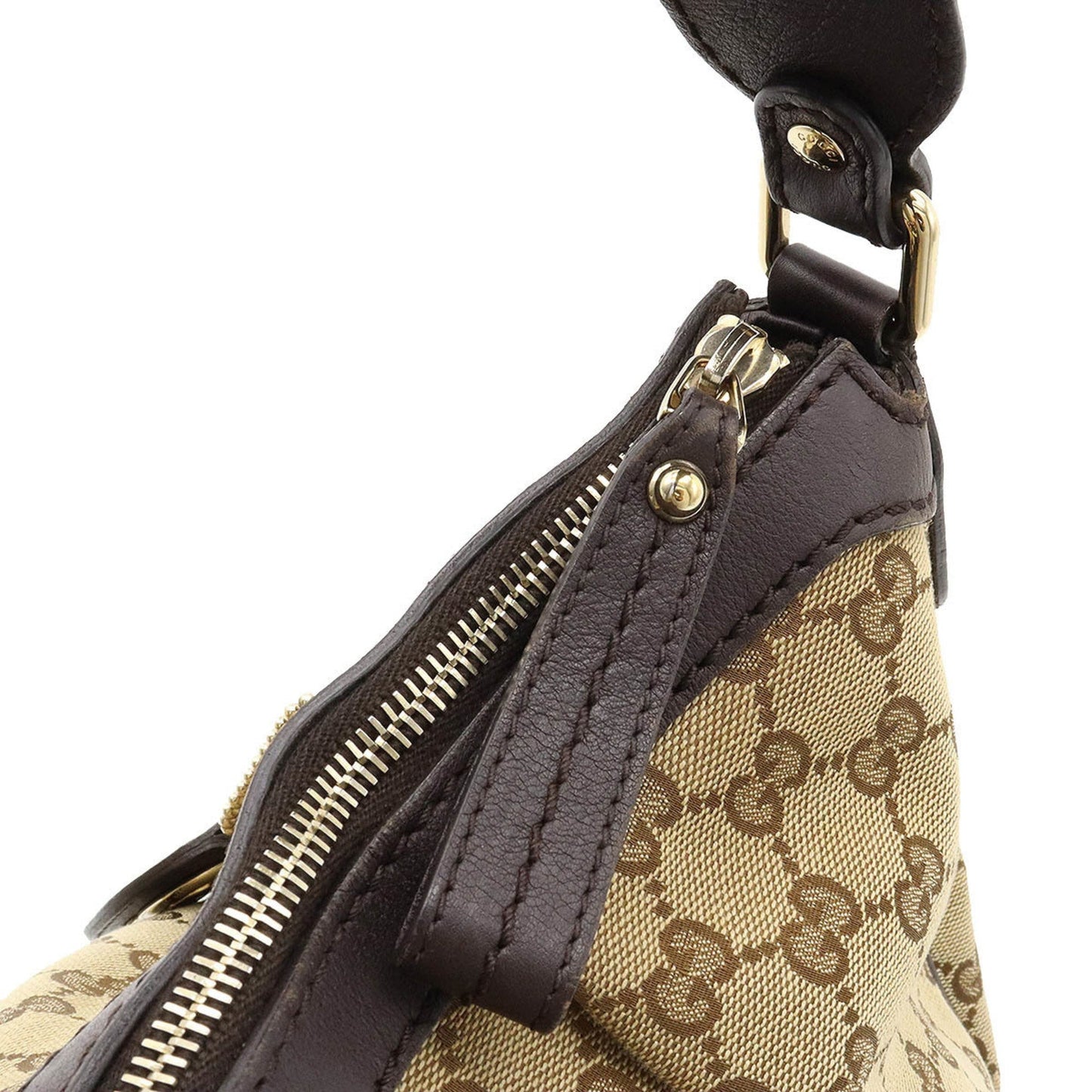 GUCCI Sookie GG Canvas Shoulder Bag Leather Khaki Beige Dark Brown 232955