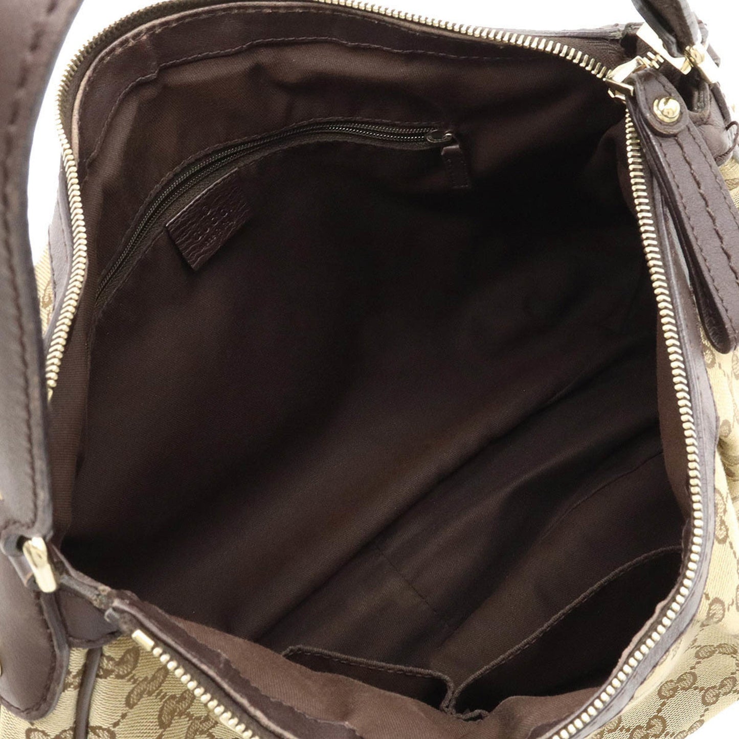 GUCCI Sookie GG Canvas Shoulder Bag Leather Khaki Beige Dark Brown 232955