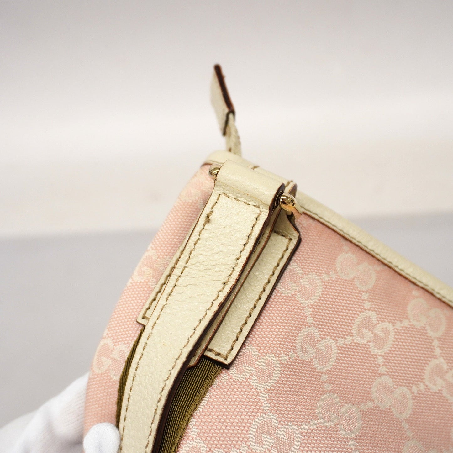 Gucci  Sherry Line 144388 Women's GG Canvas,Leather Shoulder Bag Ivory,Pink