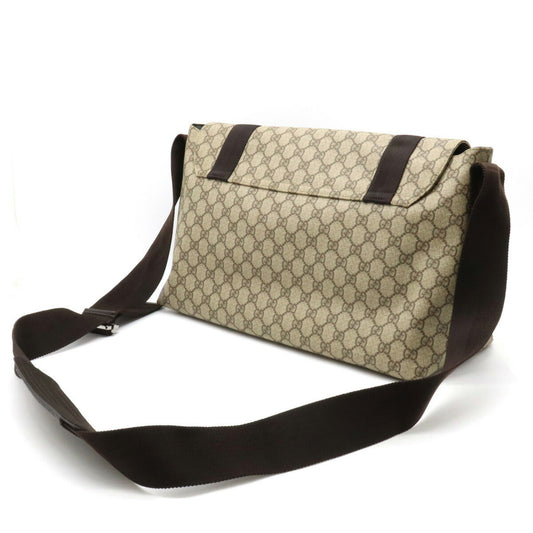 GUCCI GG Plus Shoulder Bag PVC Leather Khaki Beige Dark Brown 122374