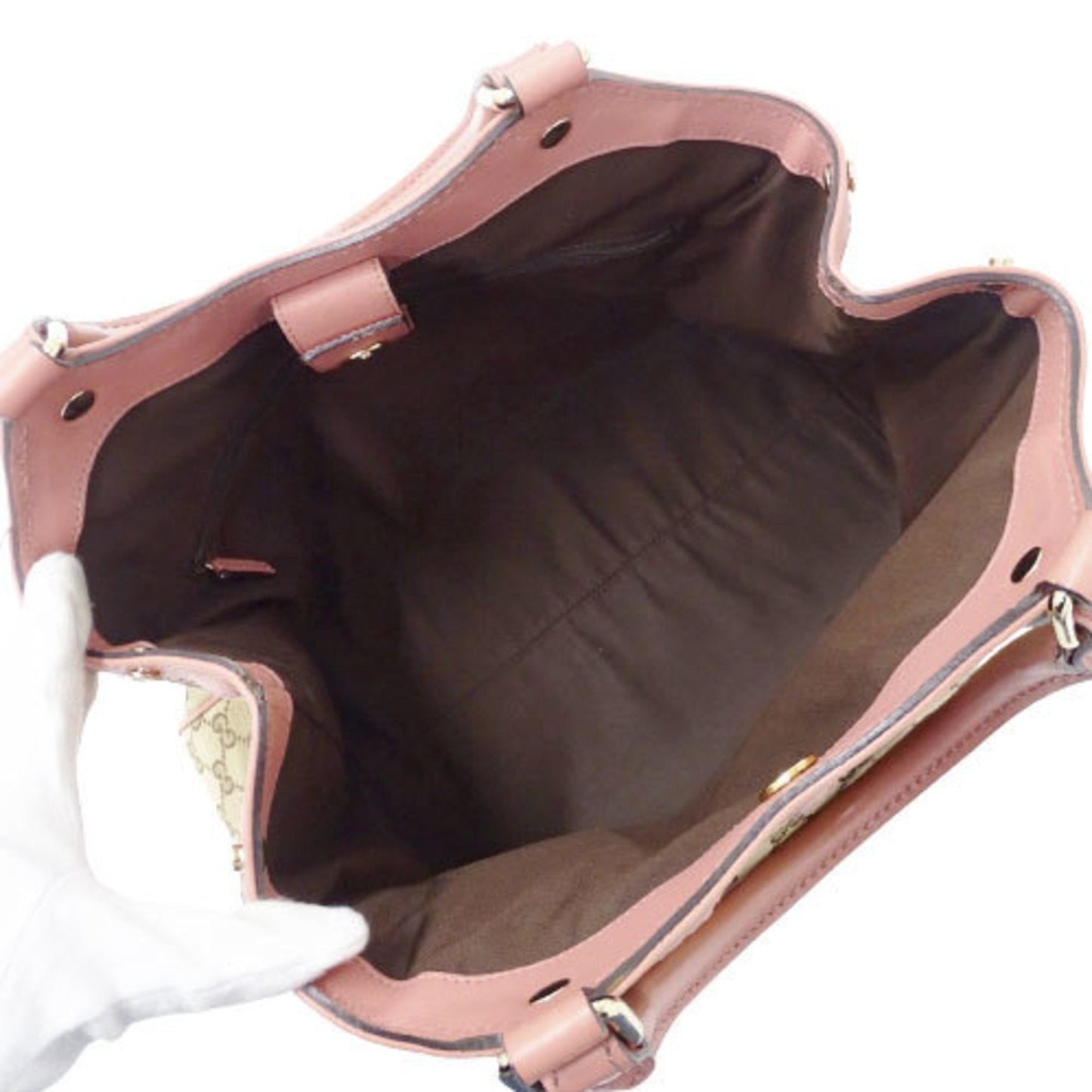 Gucci Bag Ladies Tote HandBag GG Canvas Suki 211944 Beige Brown Pink