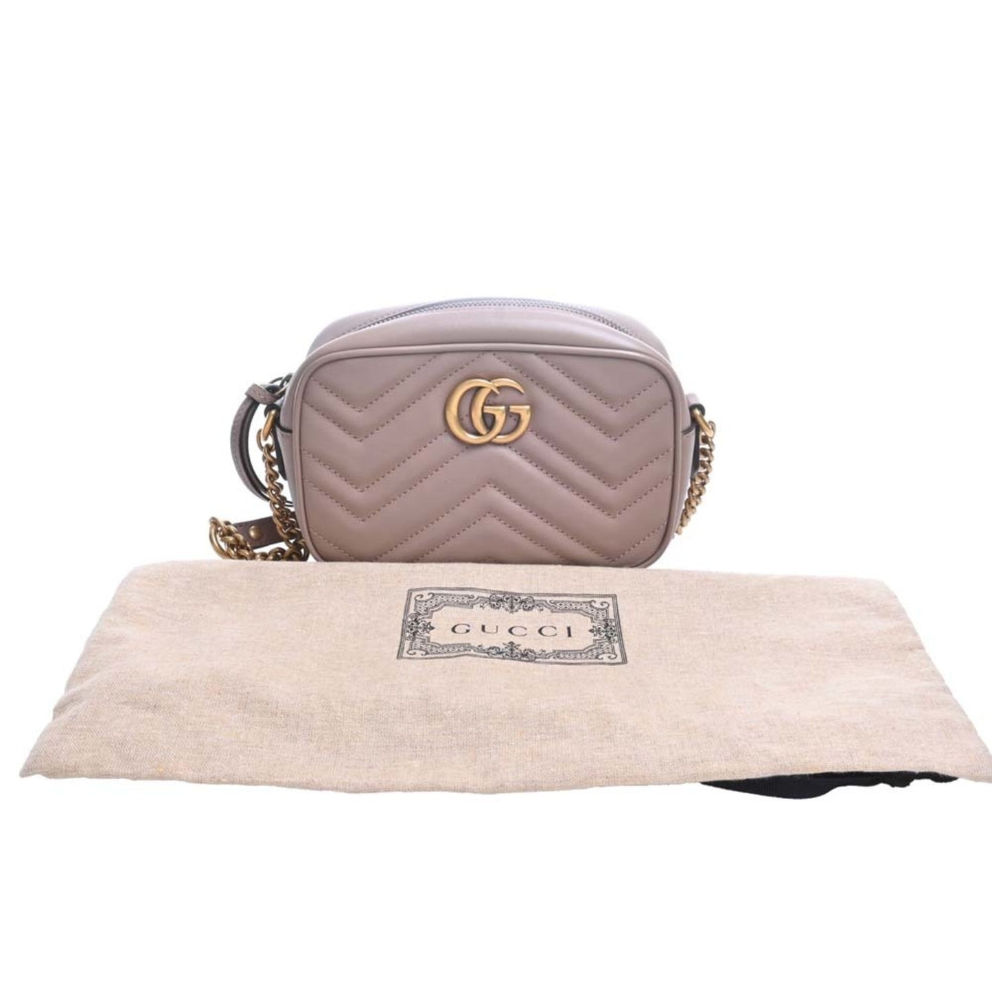 GUCCI GG Marmont Leather Chain Shoulder Bag 448065 Pink Beige Women's