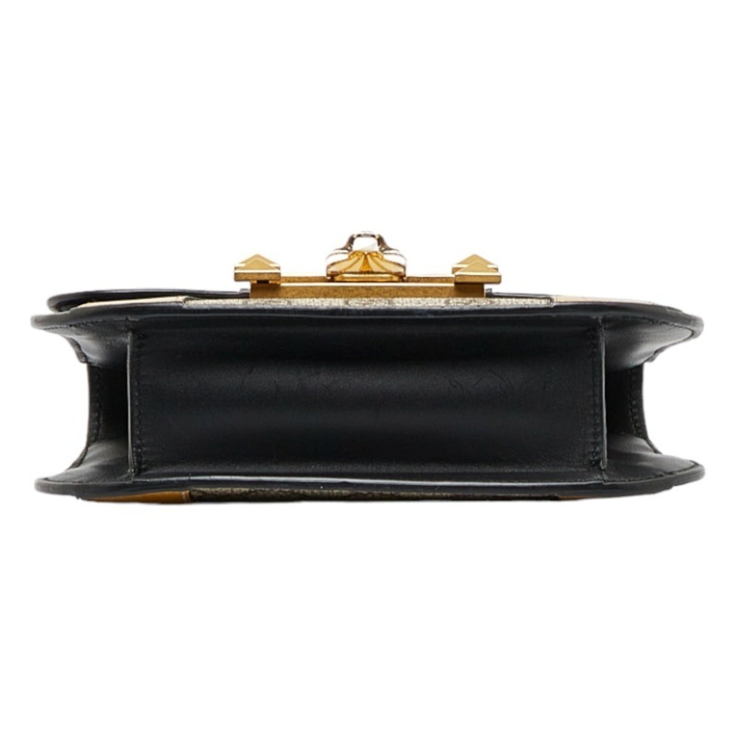 GUCCI Ogilide Shoulder Bag 500781 Black Gold Beige Leather PVC Women's