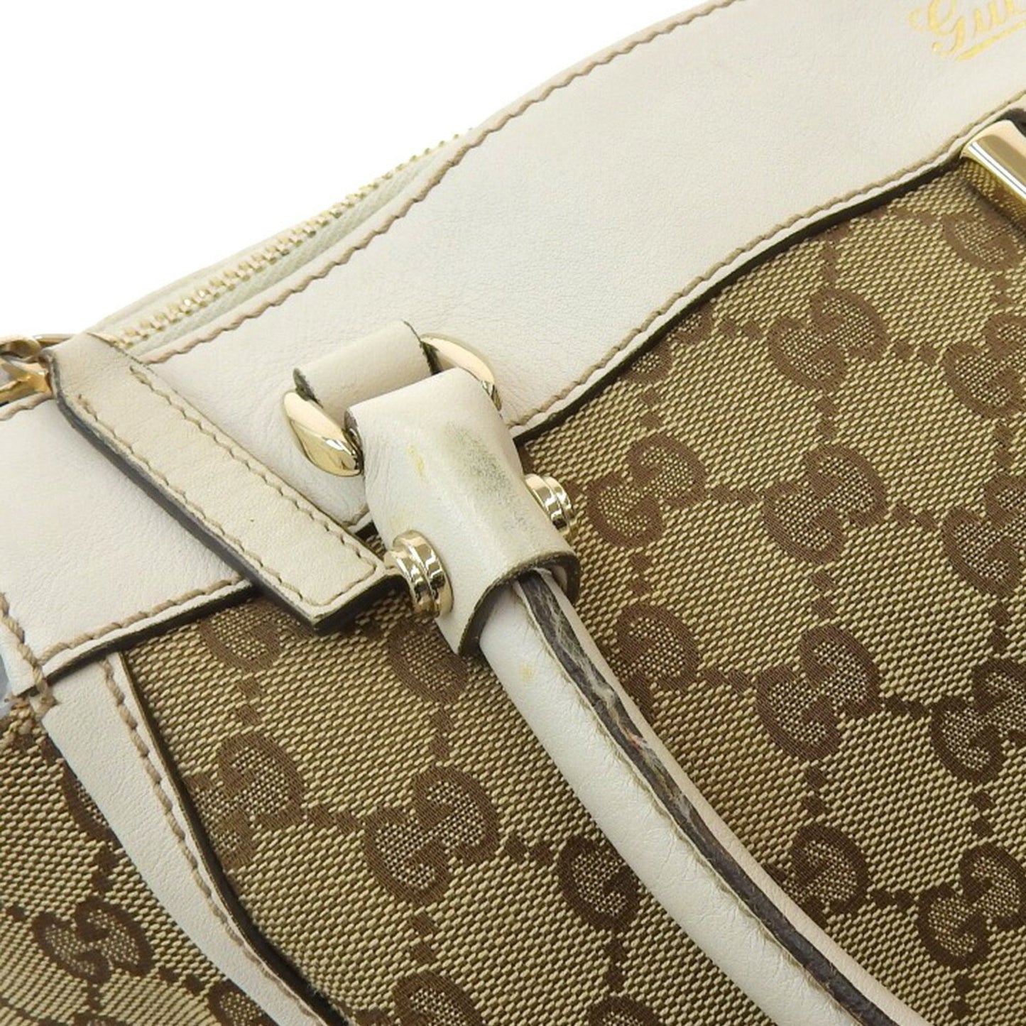 Gucci GG Canvas Tote Bag Logo Handbag Brown White 189831 002122
