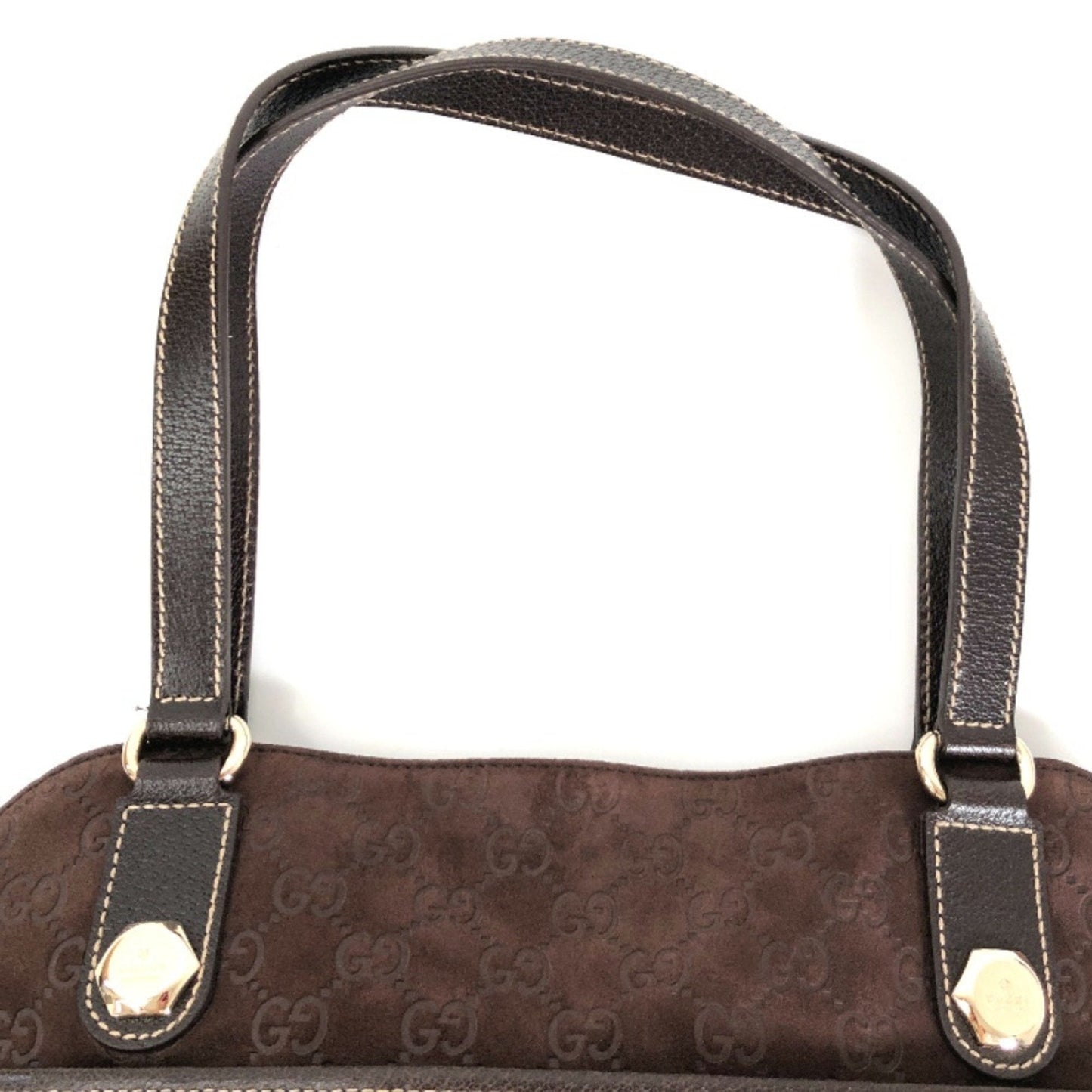 GUCCI shoulder bag GG pattern hand 163288 suede leather brown gold hardware ladies