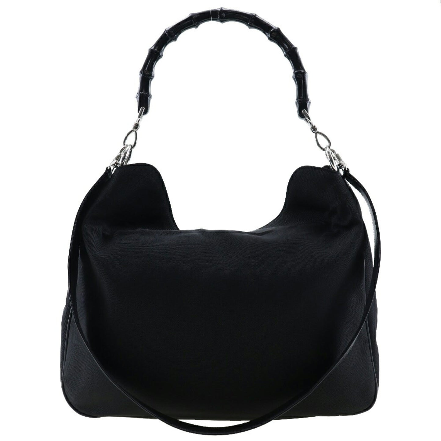 GUCCI Bamboo Handbag 001-0577 Nylon Canvas Made in Italy Black Shoulder 2way A4 Magnetic Type Ladies