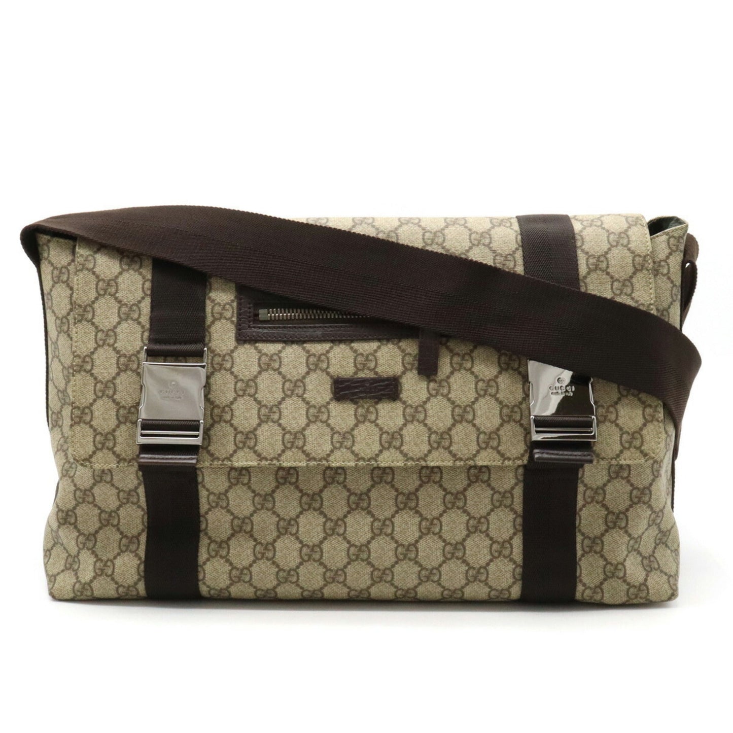 GUCCI GG Plus Shoulder Bag PVC Leather Khaki Beige Dark Brown 122374