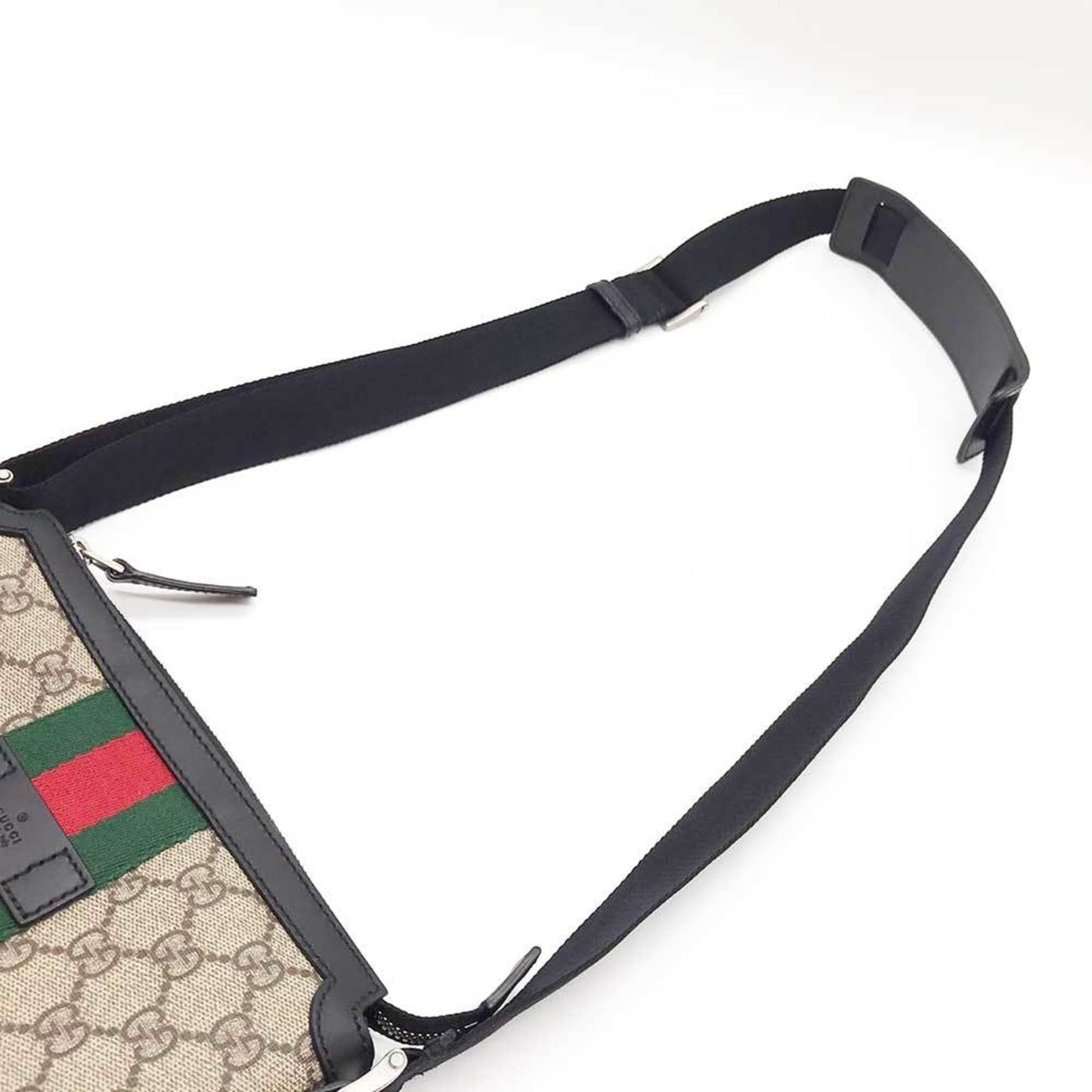 GUCCI Shoulder Bag Sherry Line GG Canvas Leather 471454 Black Beige