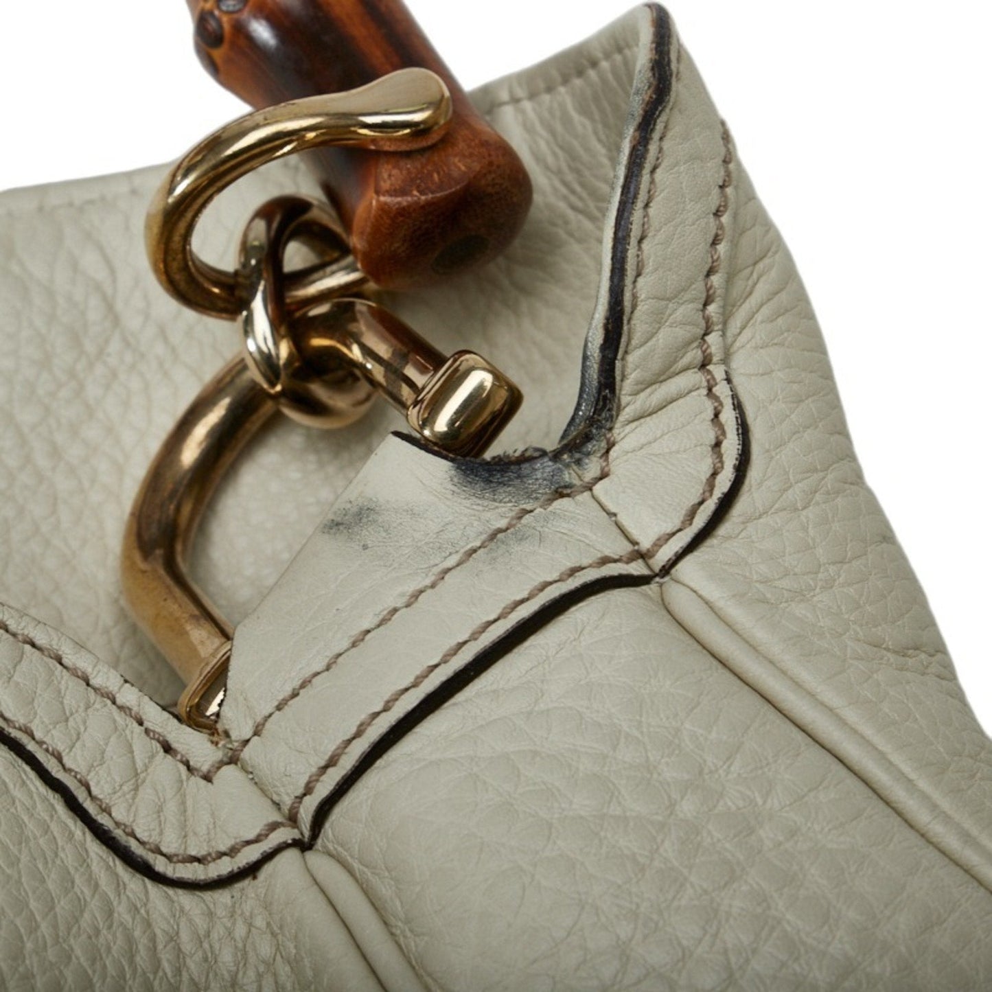 Gucci Bamboo GG Canvas HandBag Shoulder Bag 282315 White Leather Ladies