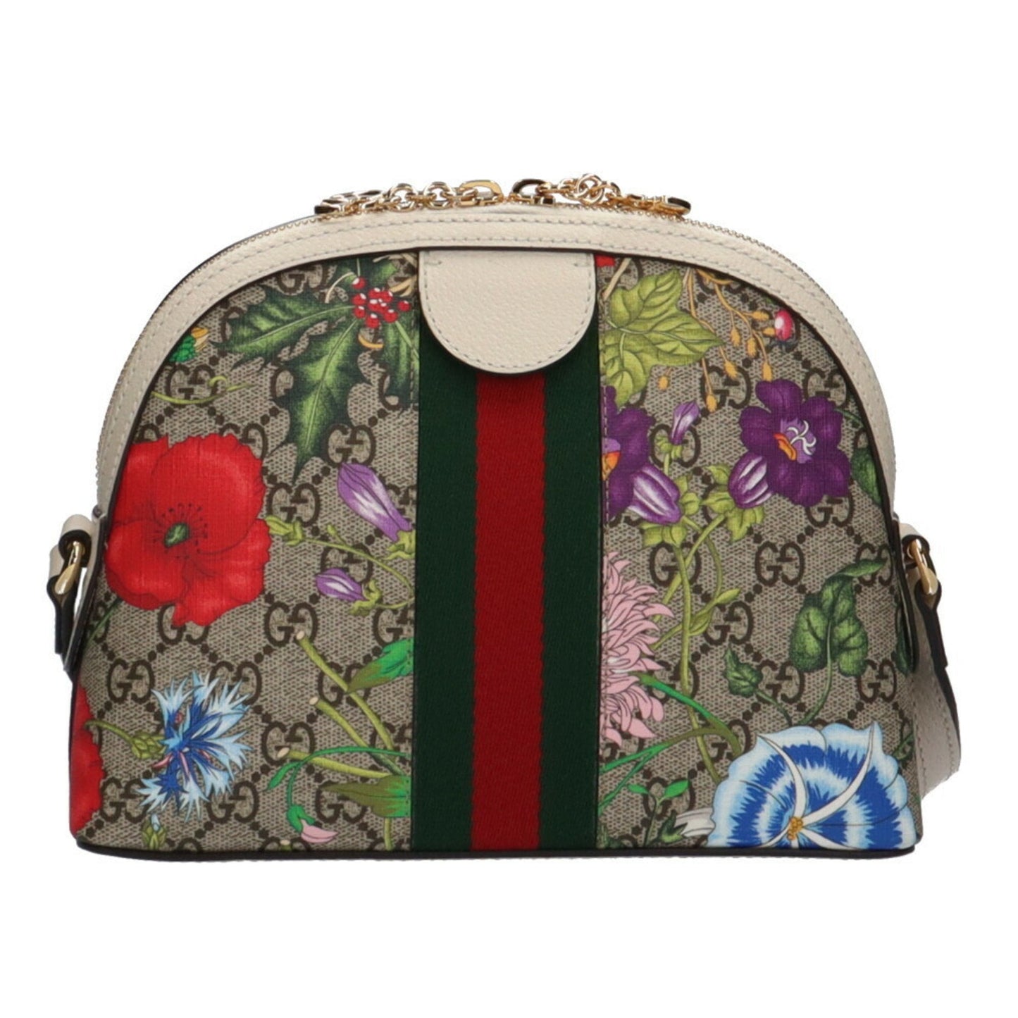 Gucci GG Flora Supreme Shoulder Bag Canvas Beige/Epony Women's