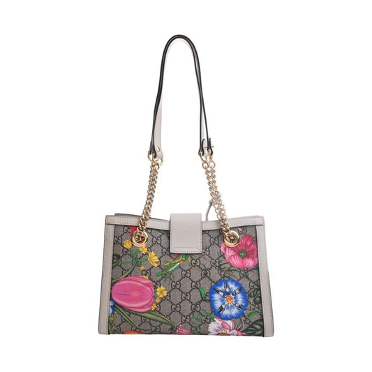 GUCCI GG Supreme Flora Padlock Small Chain Shoulder Bag 498156 Beige/White Women's