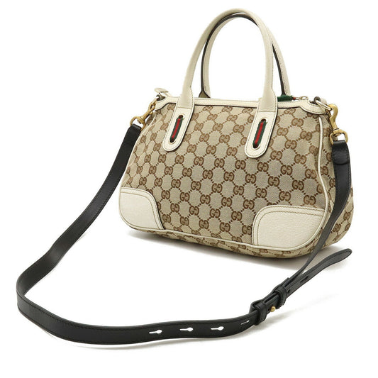 GUCCI GG Canvas Princey Sherry Line Handbag Shoulder Bag Leather Beige Ivory 211977