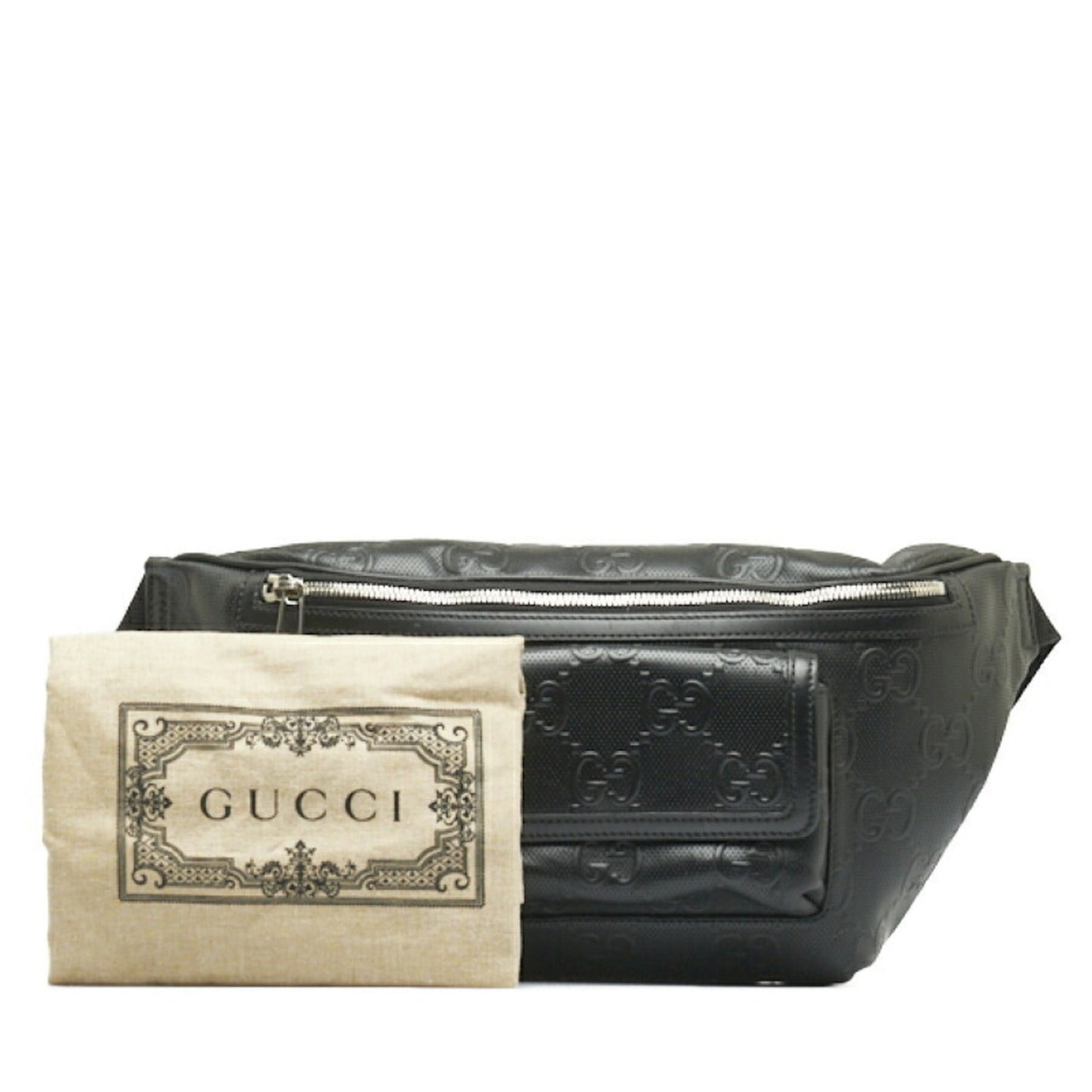 GUCCI GG embossed waist bag body shoulder 645093 black leather men's