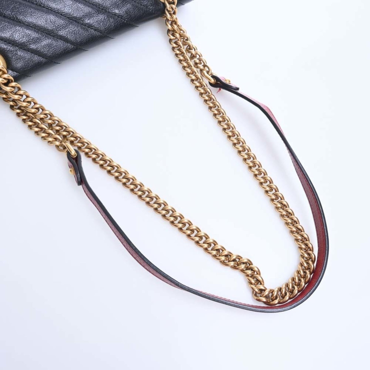 GUCCI GG Marmont Leather Chain Shoulder Bag 443497 Black/Red Women's