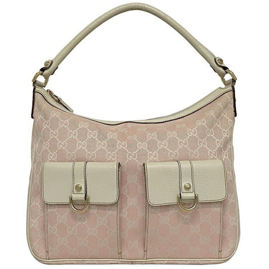 Gucci Bag Pink White Abbey 153025 Canvas Leather GUCCI Ladies GG