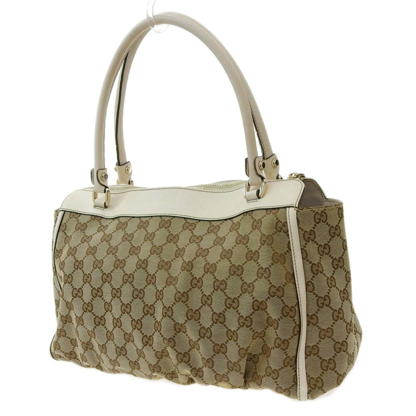 Gucci GG Canvas Tote Bag Logo Handbag Brown White 189831 002122