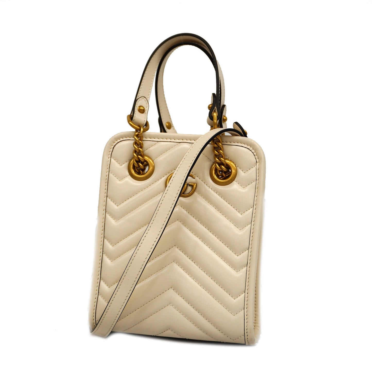 GUCCIAuth  GG Marmont 2WAY Bag 696123 Women's Leather Handbag,Shoulder Bag Ivory