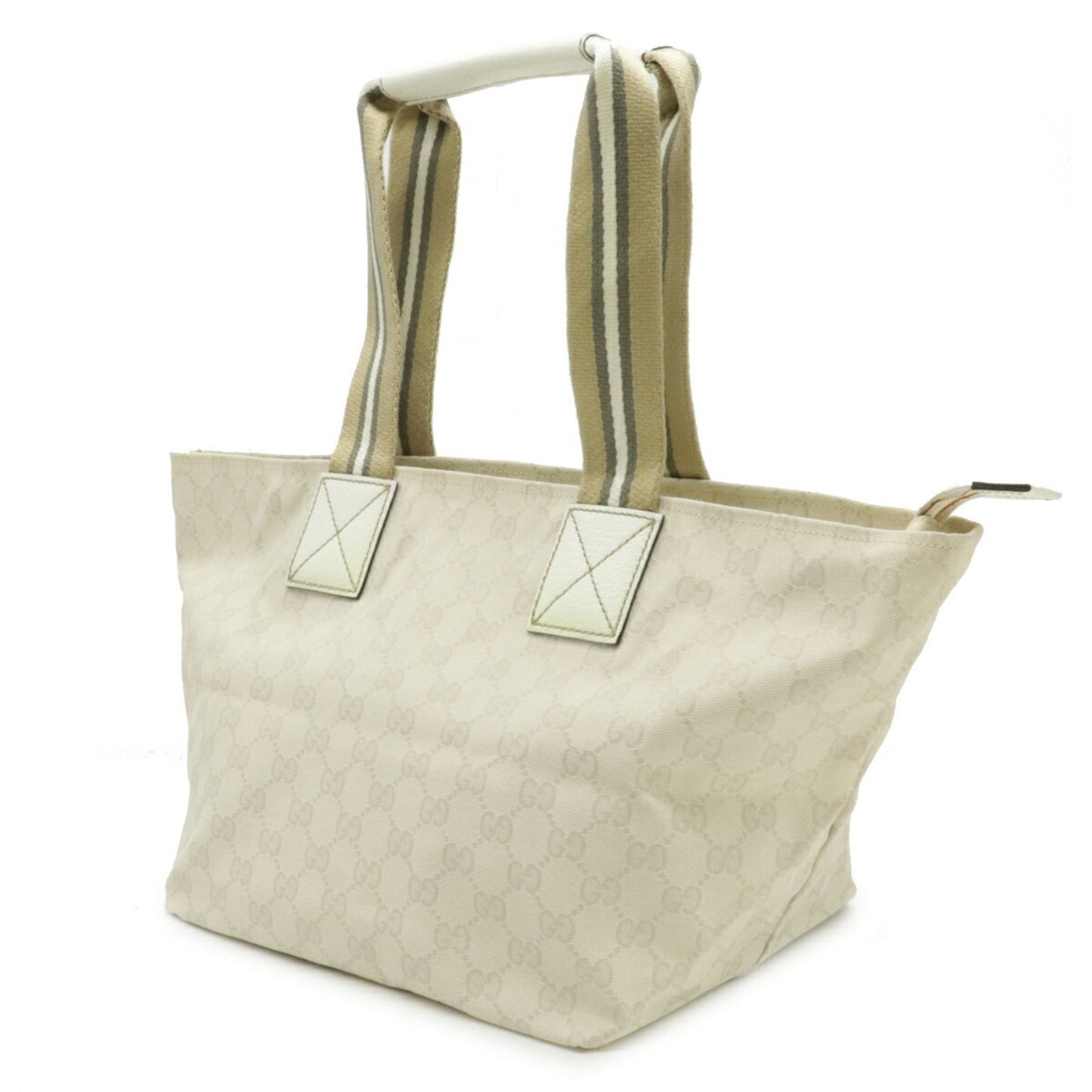 Gucci GG Canvas Sherry Line Tote Bag Shoulder Leather Ivory Beige 131230