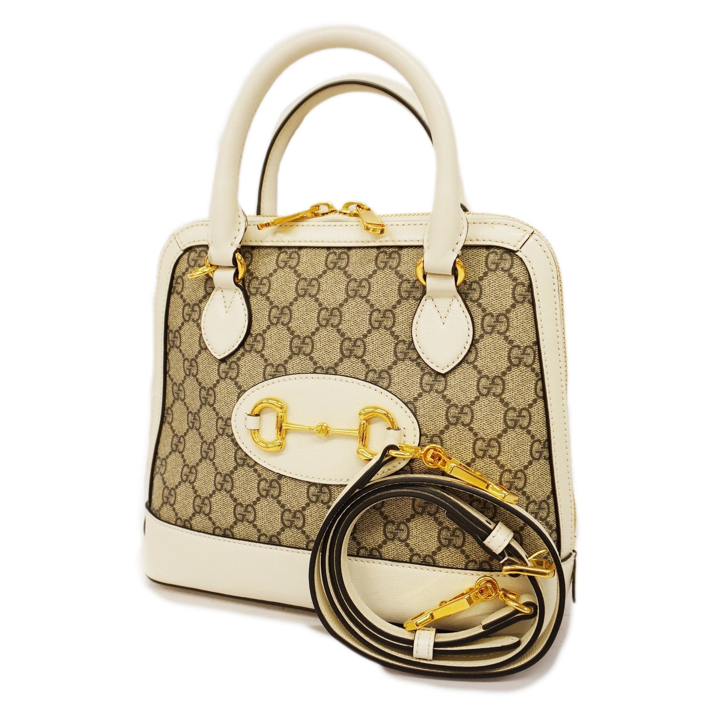 GUCCIAuth  Horsebit 2way Bag 621220 GG Supreme Beige,White