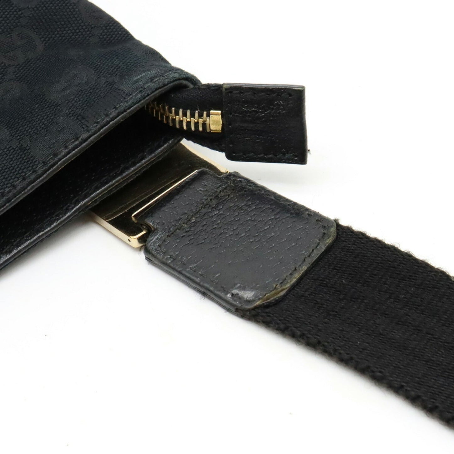 GUCCI GG Canvas Horsebit Shoulder Bag Leather Black 145809
