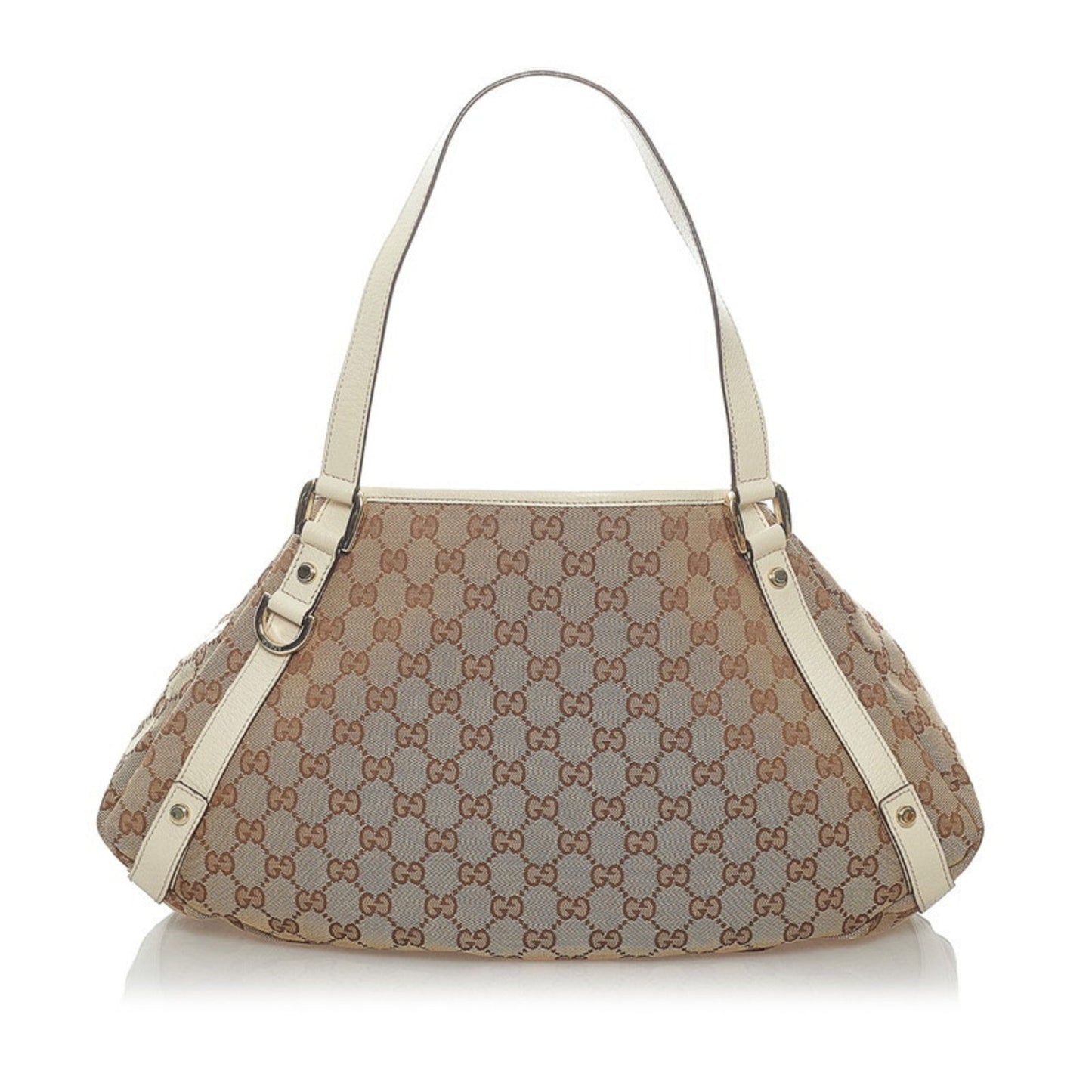 Gucci GG Canvas Tote Bag 130736 Brown White Leather Ladies GUCCI