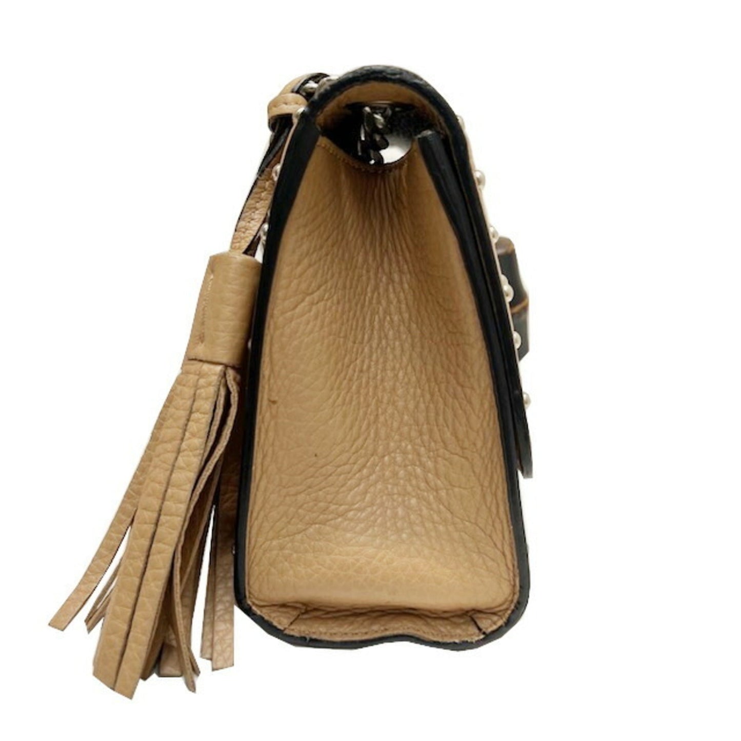Gucci bamboo studs with fringe chain shoulder Bag ladies pink beige leather 387611