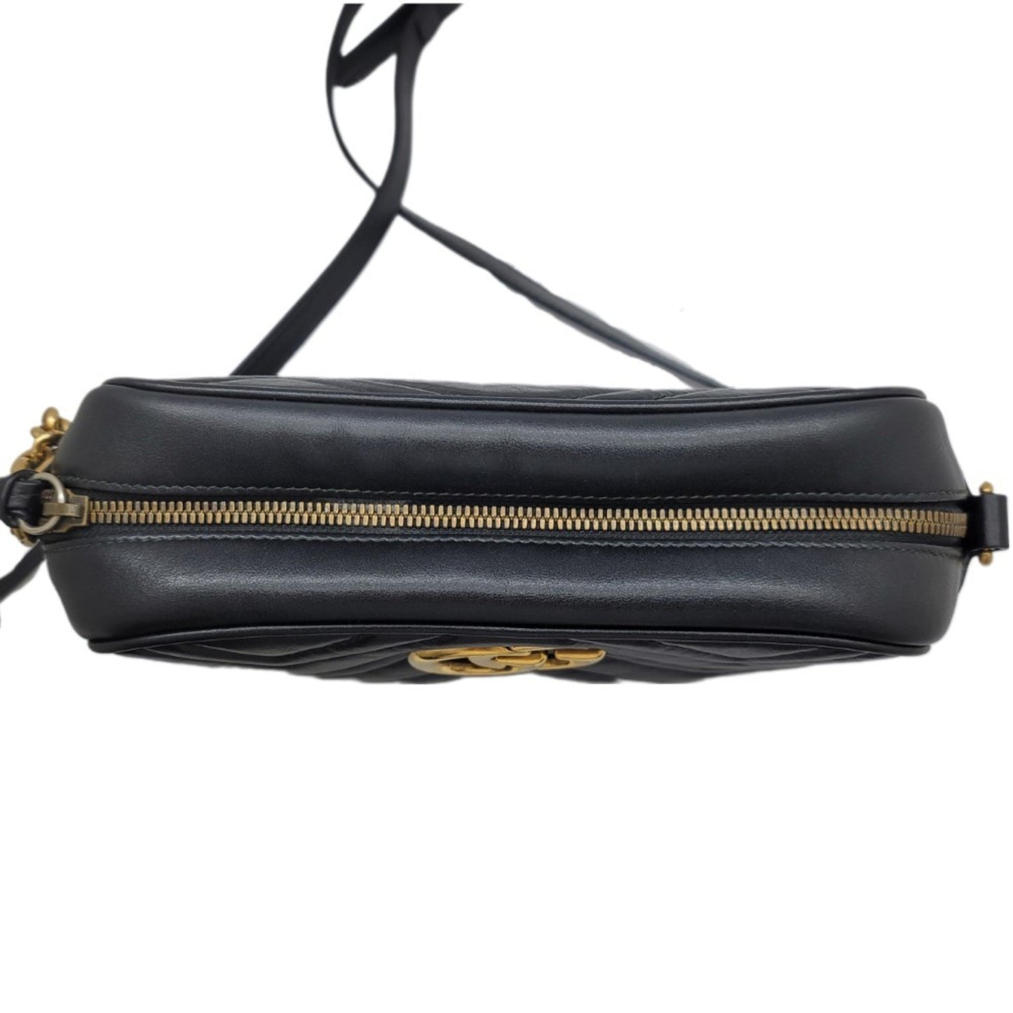GUCCI GG Marmont Chain Shoulder Bag 447632 Leather Black Gold G Hardware Camera Women Men Unisex