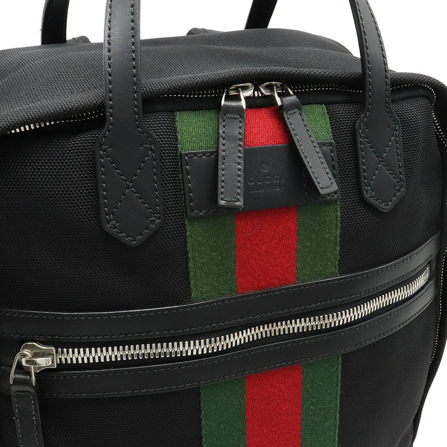 Gucci sherry line backpack rucksack techno canvas leather black green red 495558