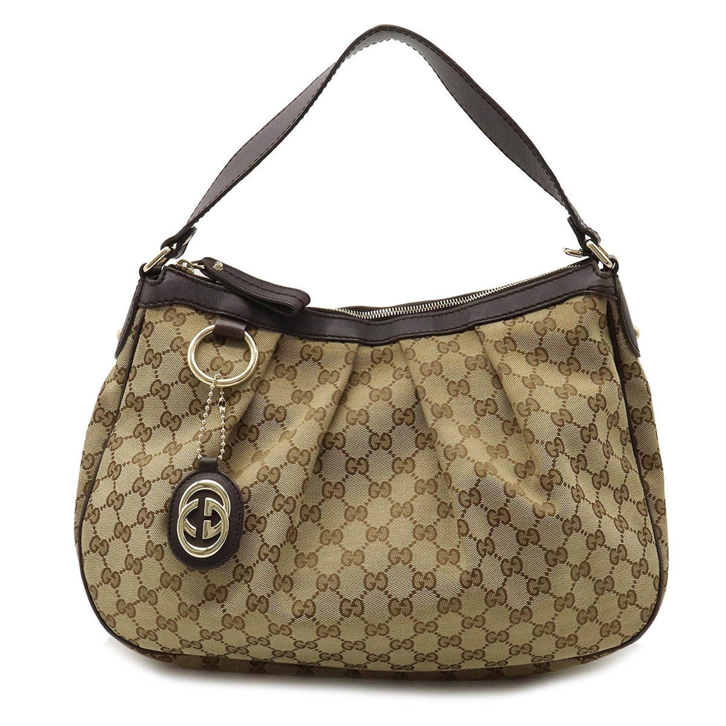 GUCCI Sookie GG Canvas Shoulder Bag Leather Khaki Beige Dark Brown 232955