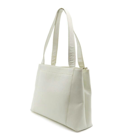 CHANEL tote bag shoulder caviar skin leather white